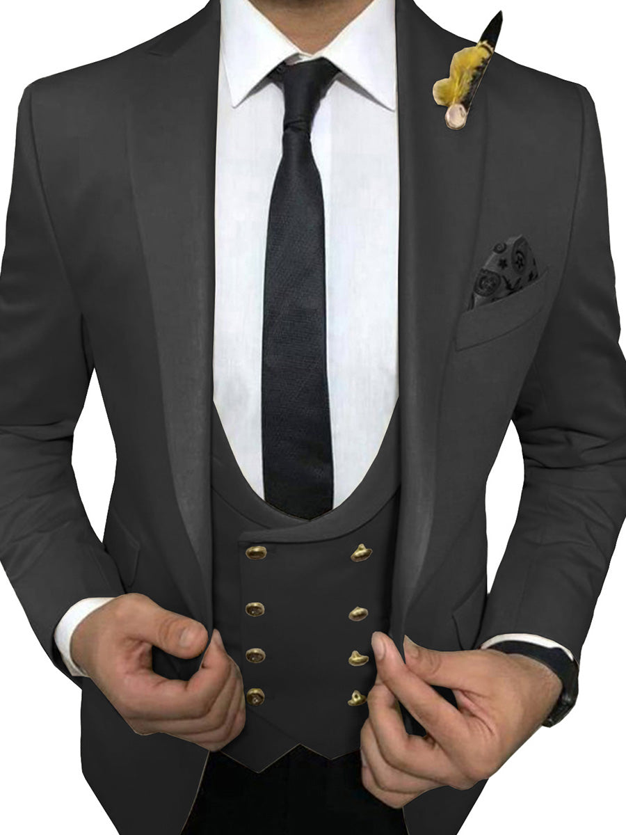 Costume Homme 3 Pièces en Noir pour Marié Tenue de Cérémonie Élégante