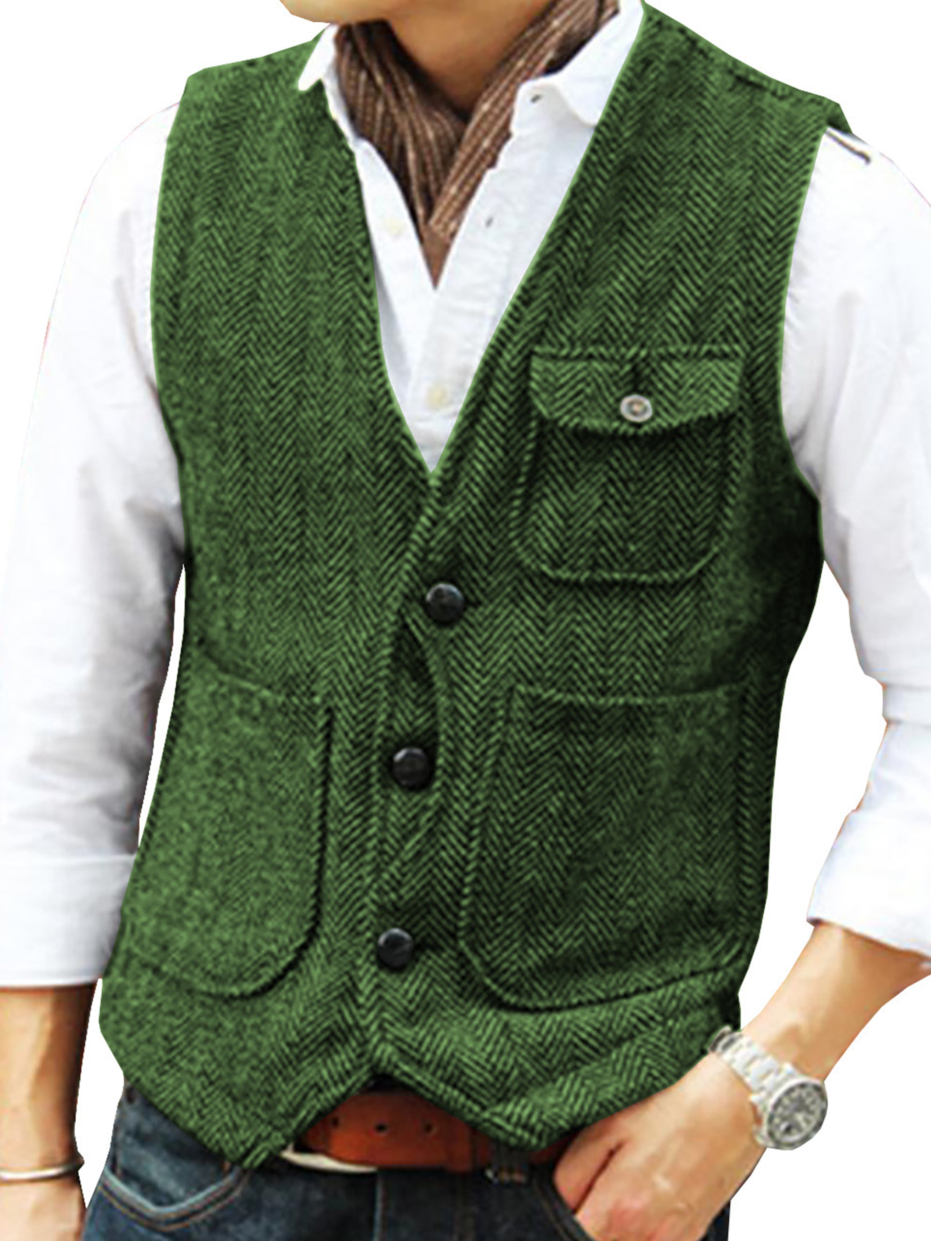 Gilet pour Costume en tweed pour homme Gilet à col en V