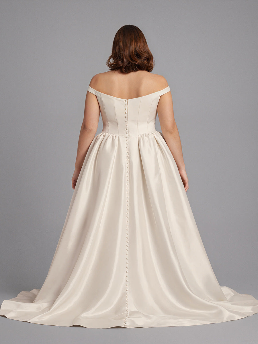 Cicinia Ivoire Robe de Mariée en Satin Épaules Dénudées Minimaliste