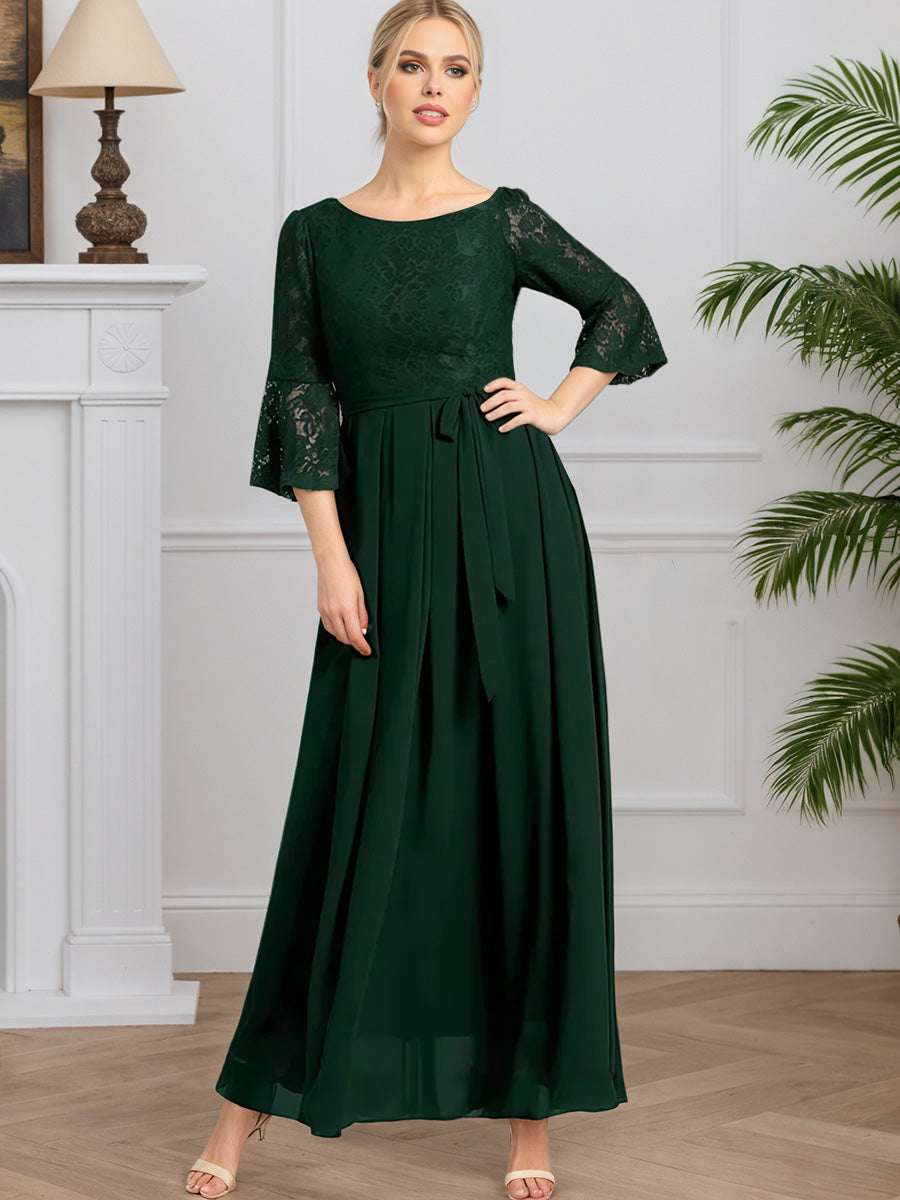 Cicinia Vert Foncé Robe pour Mère de la Mariée Longue en Mousseline et Dentelle A-Line Manches Trumpettes