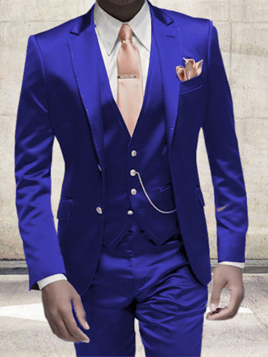 Costume Homme 3 Pièces en BLEU_ROYALE en Satin Élégance Luxueuse pour Cérémonies et Soirées