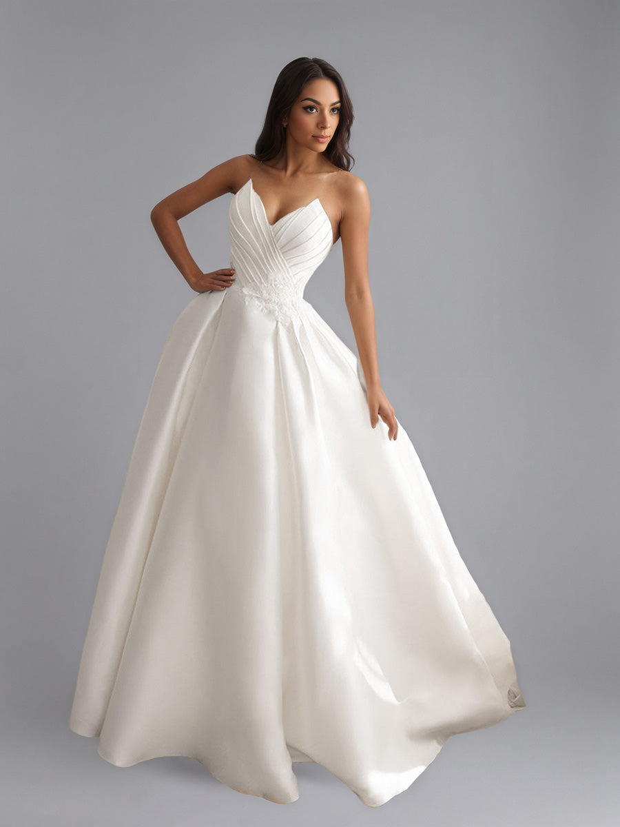 Cicinia Ivoire Robe de Mariée A-Line en Satin sans Bretelles Appliqués Décolleté en V