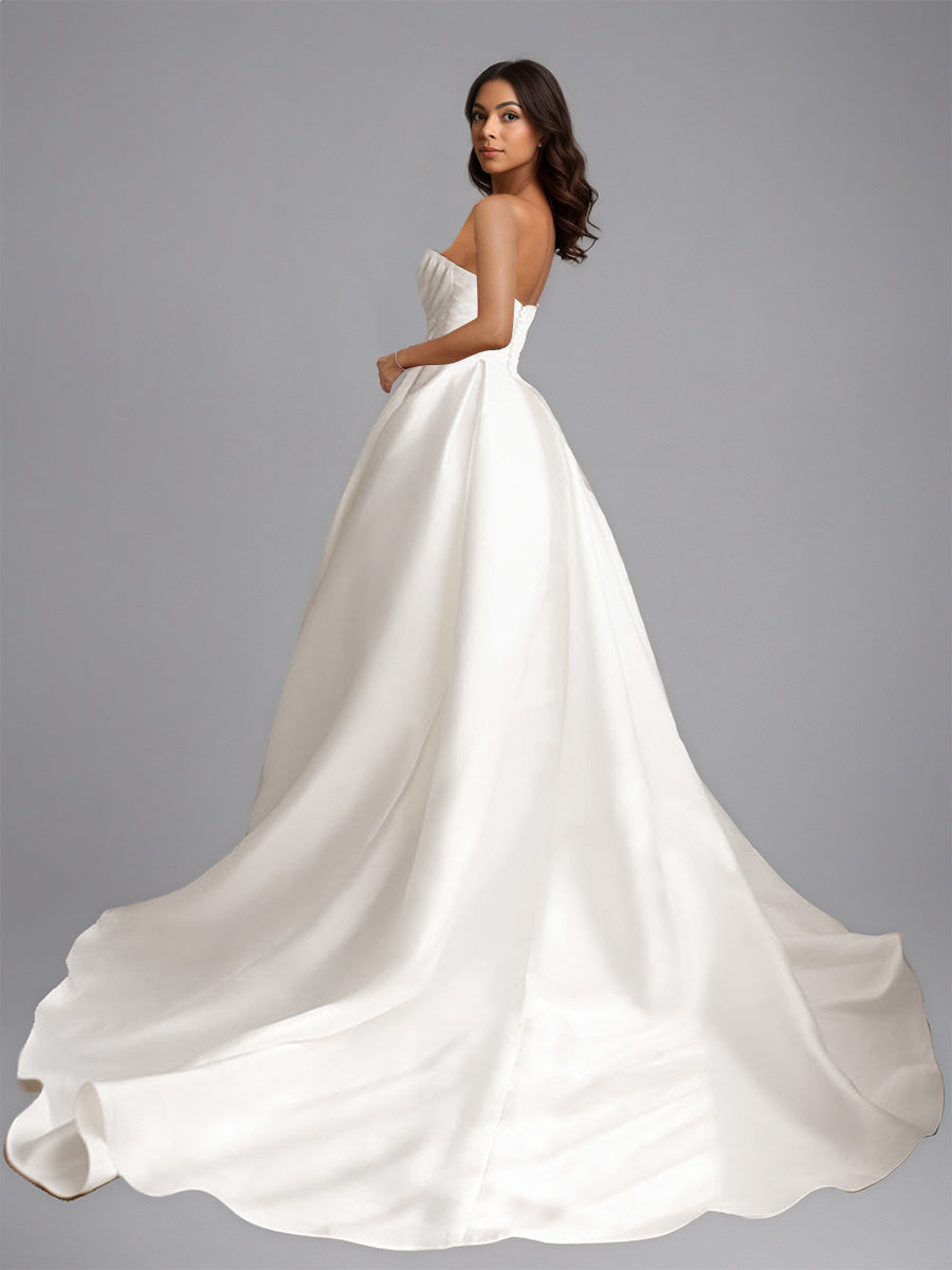 Cicinia Ivoire Robe de Mariée A-Line en Satin sans Bretelles Appliqués Décolleté en V