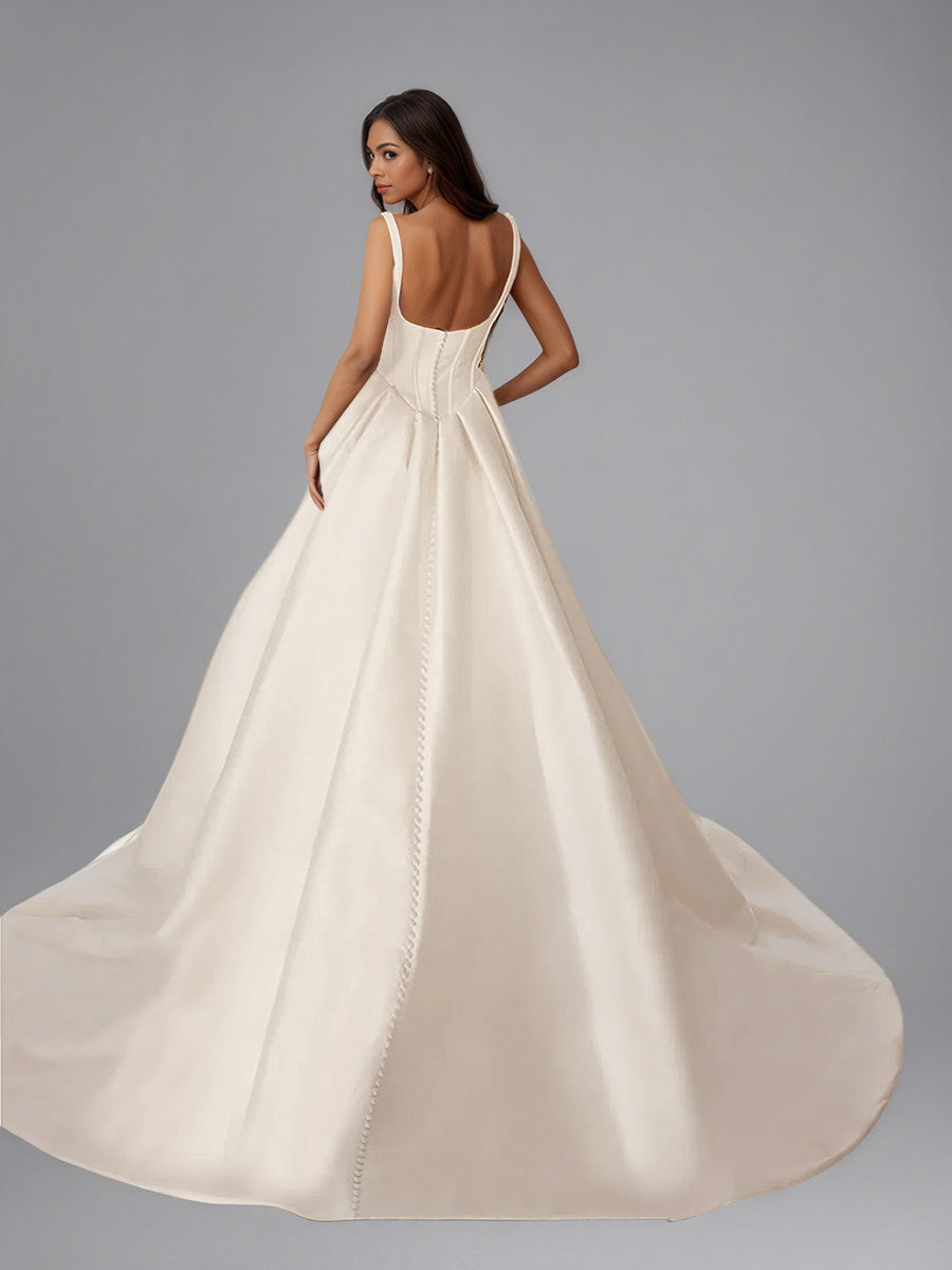 Cicinia Robe de Mariée en Satin sans Manches Décolleté Carré à Bretelles Élégante