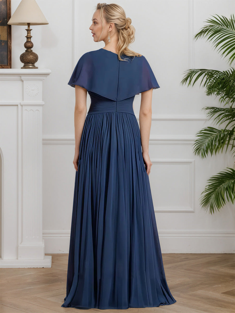 Cicinia Bleu Marine Robe pour Mère de la Mariée Longue en Mousseline A-Line Décolleté en V Élégante