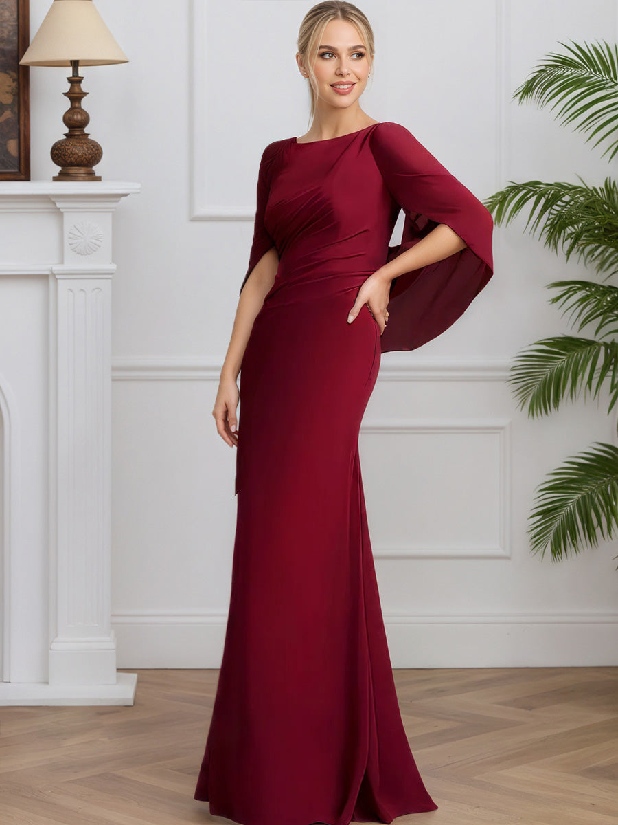 Cicinia BORDEAUX Robe pour Mère de la Mariée Longue en Mousseline Fourreau Fermeture Dos à Glissière