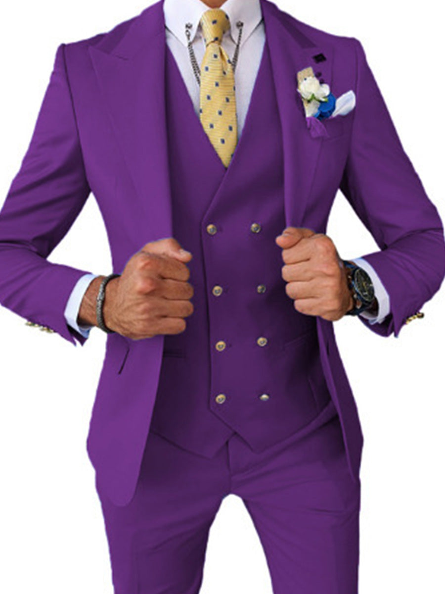 Costume Homme 3 Pièces à Revers Pointu en Raisin Élégance Cérémonielle pour Marié et Garçons d'Honneur