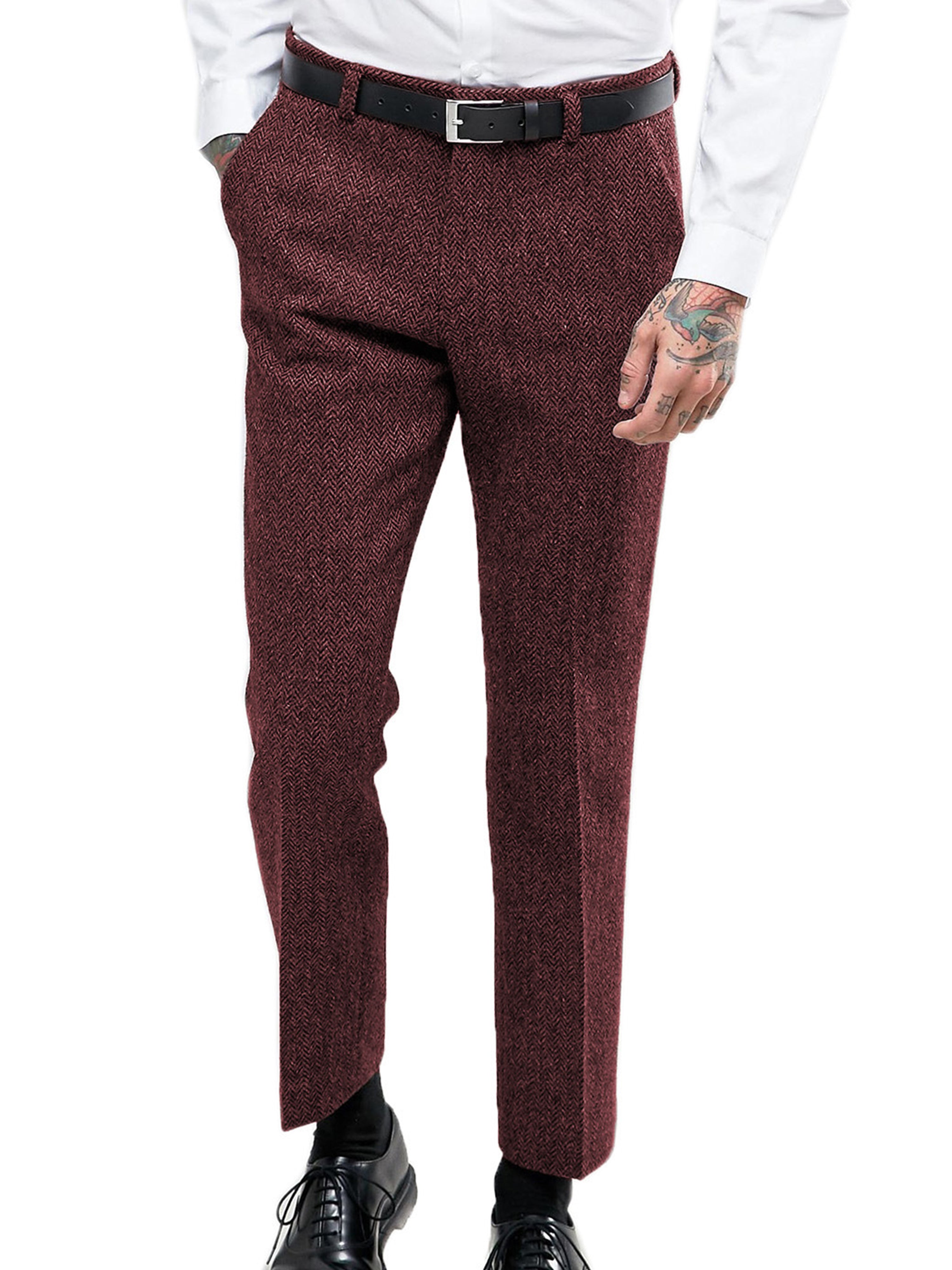 Pantalon de costume classique et décontracté pour hommes en BORDEAUX