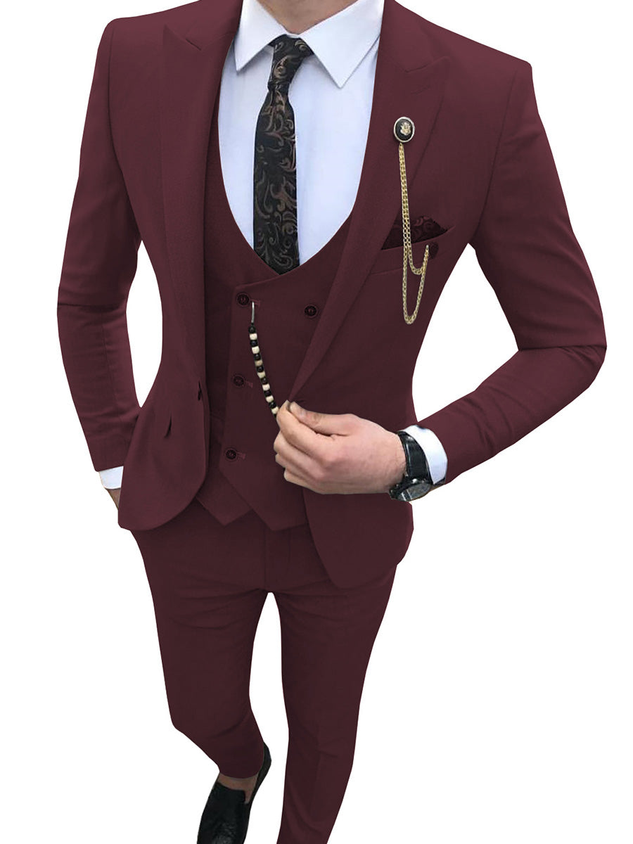 Costume Homme 3 Pièces BORDEAUX Coupe Slim et Style Coréen Moderne pour une Silhouette Affinée en Affaires