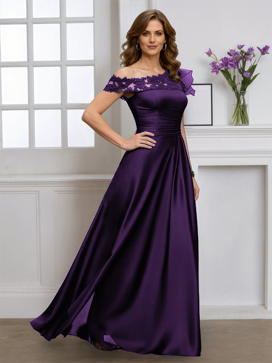 Cicinia Raisin Robe pour Mère de la Mariée Longue A-Line Une Épaule Longueur Sol