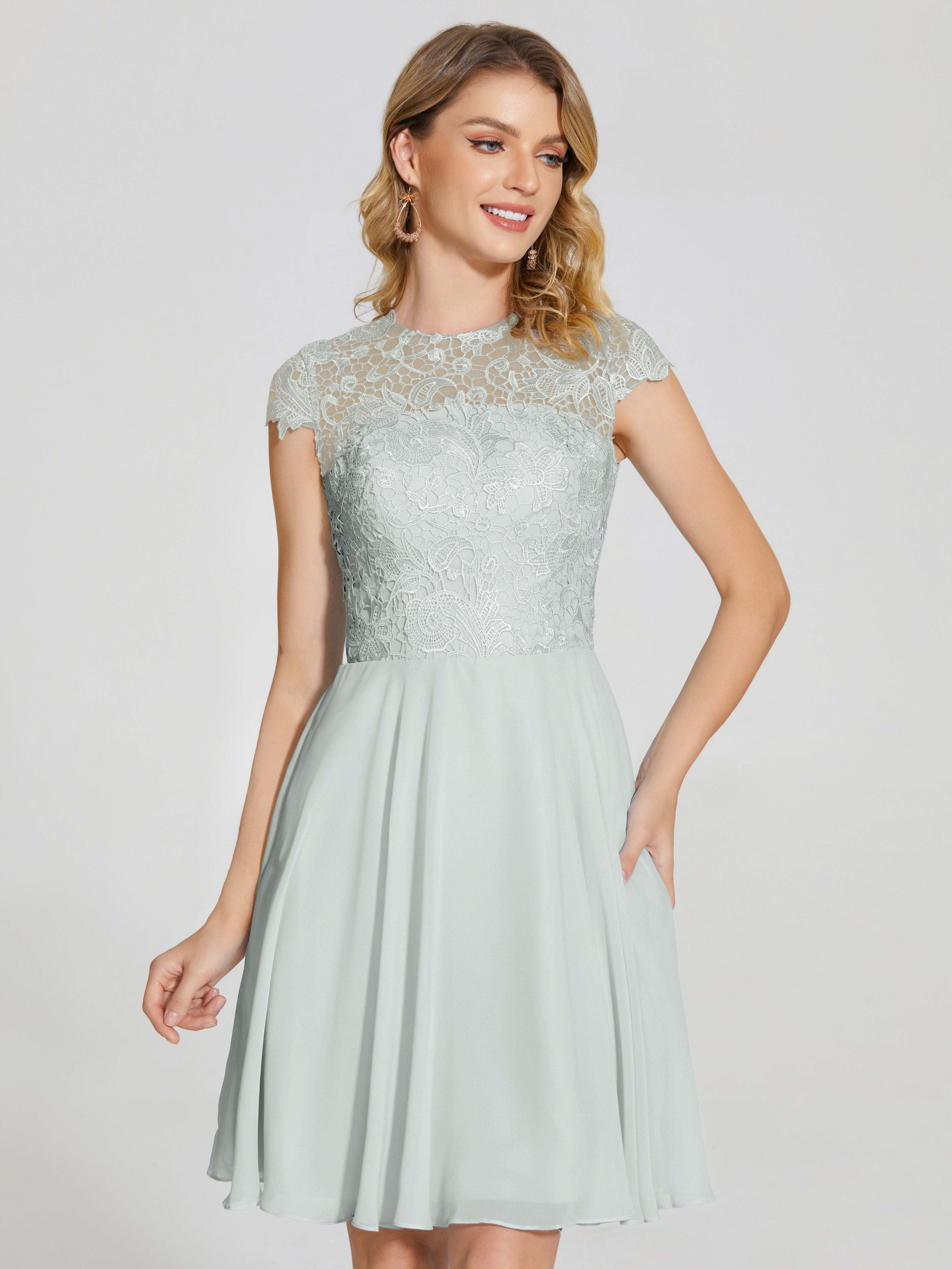 Robe Demoiselle D Honneur Celadon Trapèze Décolleté Asymétrique Mousseline Longue Robes Demoiselle D'Honneur