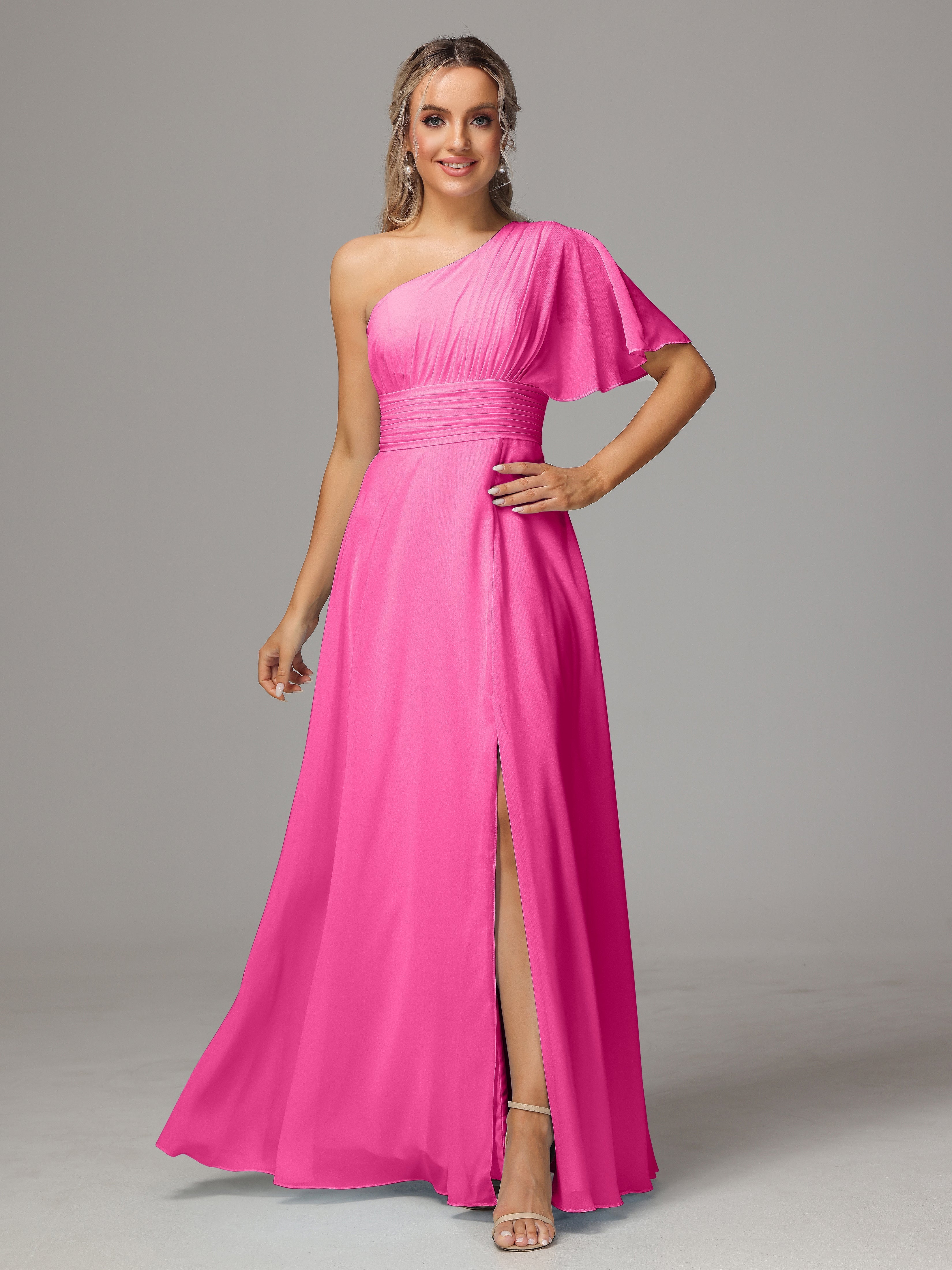 Robe Demoiselle D Honneur Azalée Fendue Seule Épaule Mousseline Robe Demoiselle D'Honneur