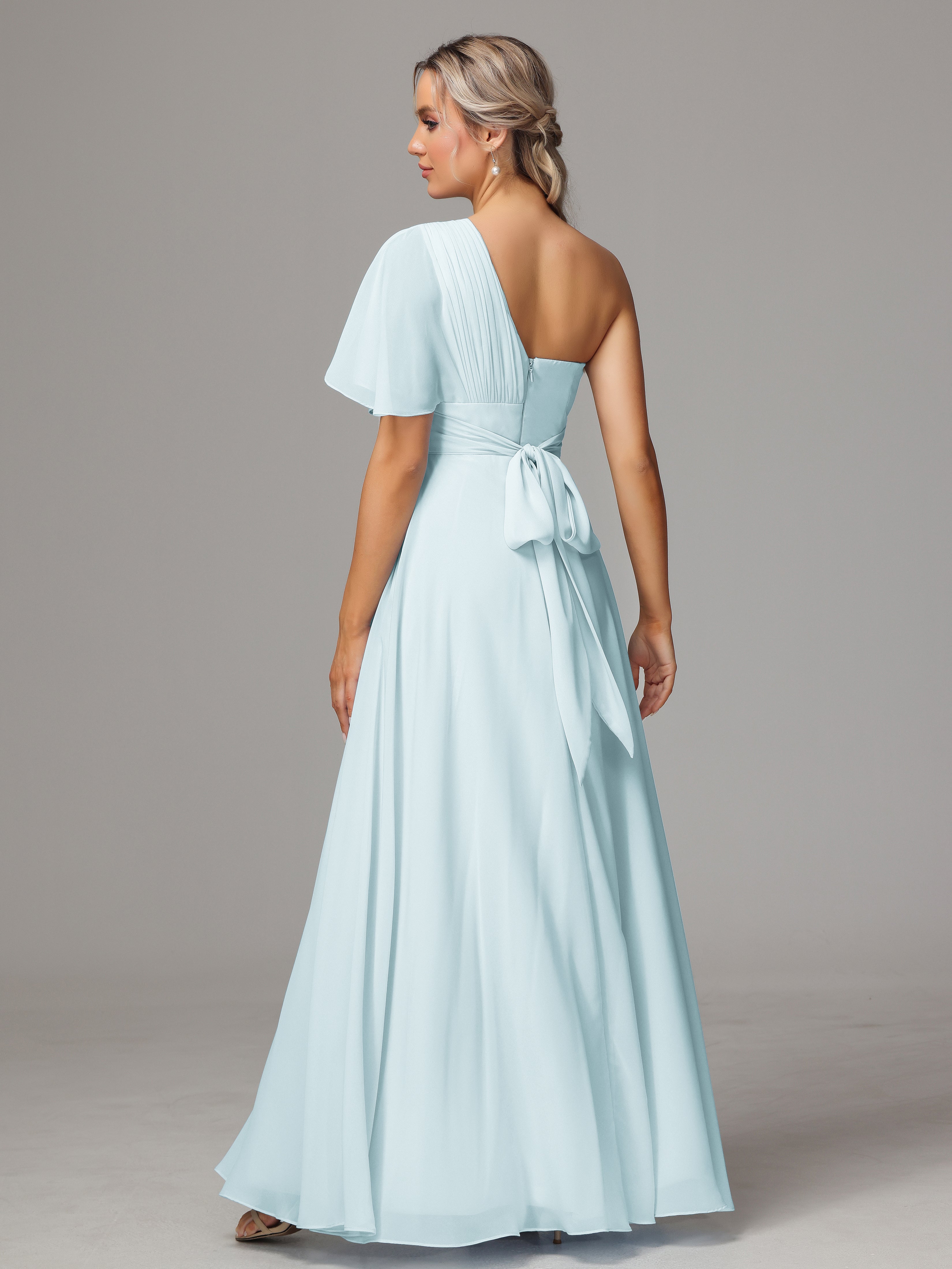 Robe De Demoiselle D'Honneur Brume Fendue Seule Épaule Mousseline Robe Demoiselle D'Honneur