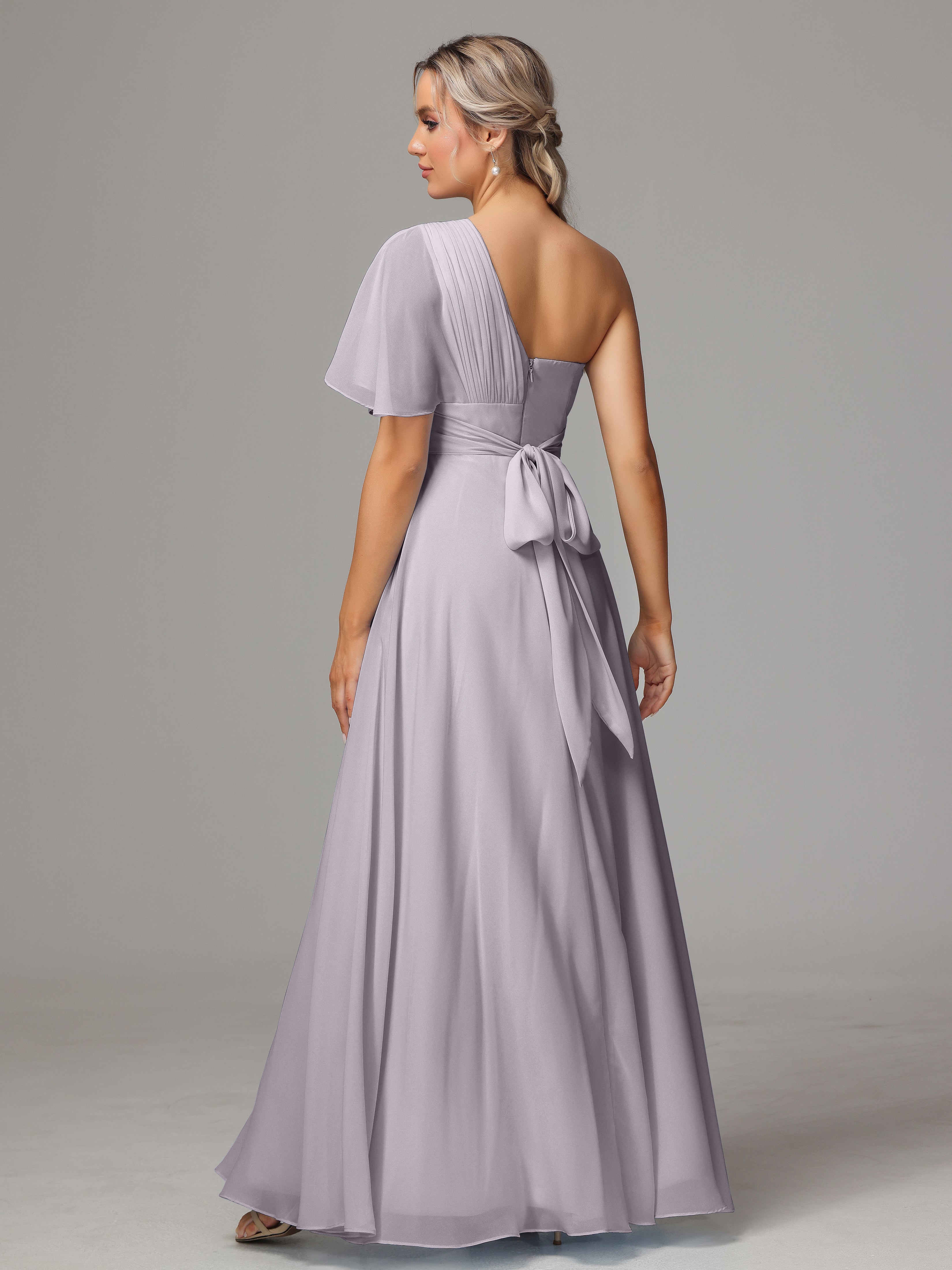 Robes De Demoiselle D'Honneur Couleur Crépuscule Fendue Seule Épaule Mousseline Robe Demoiselle D'Honneur