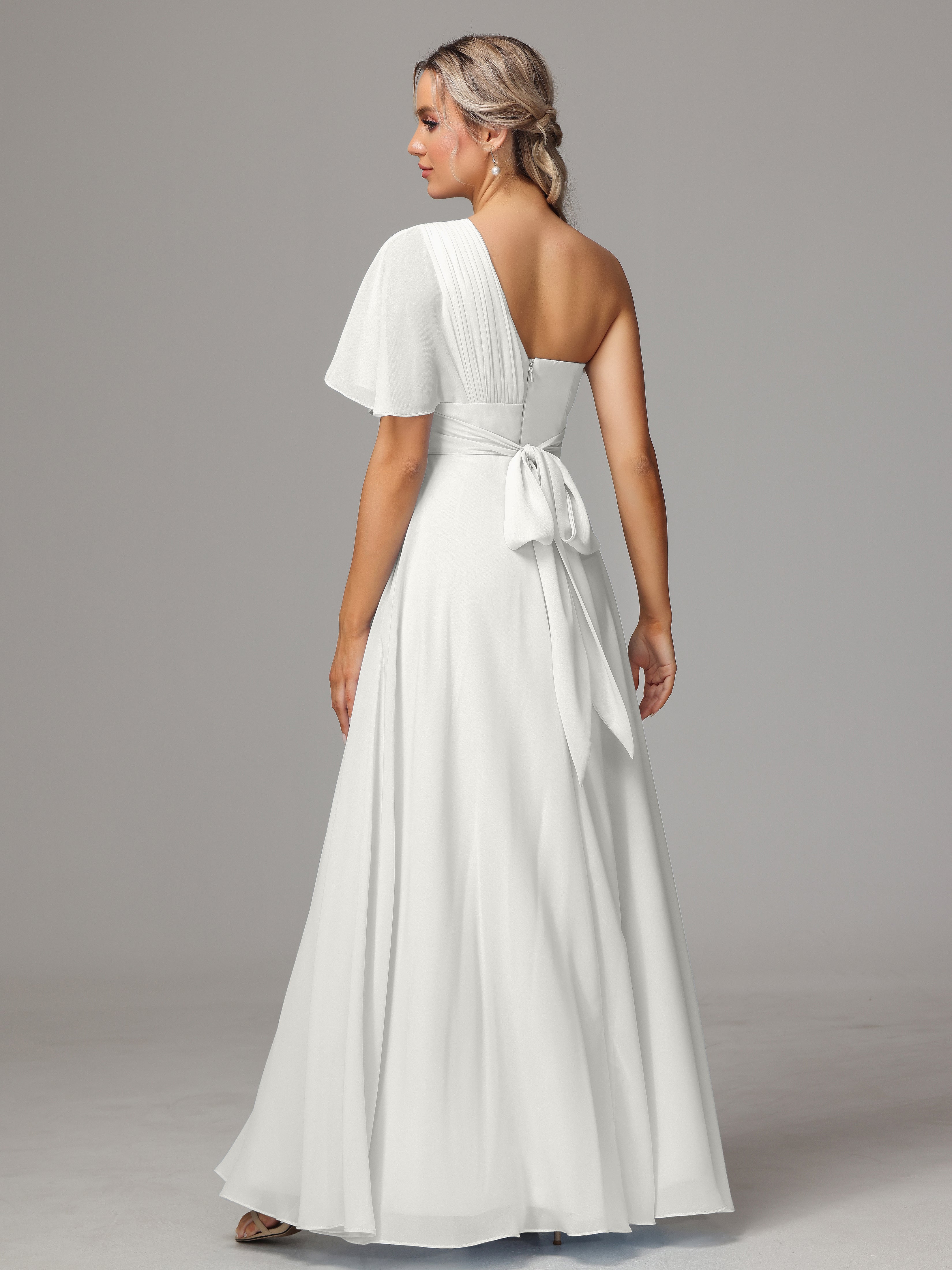 Robe De Demoiselle D Honneur Ivoire Fendue Seule Épaule Mousseline Robe Demoiselle D'Honneur