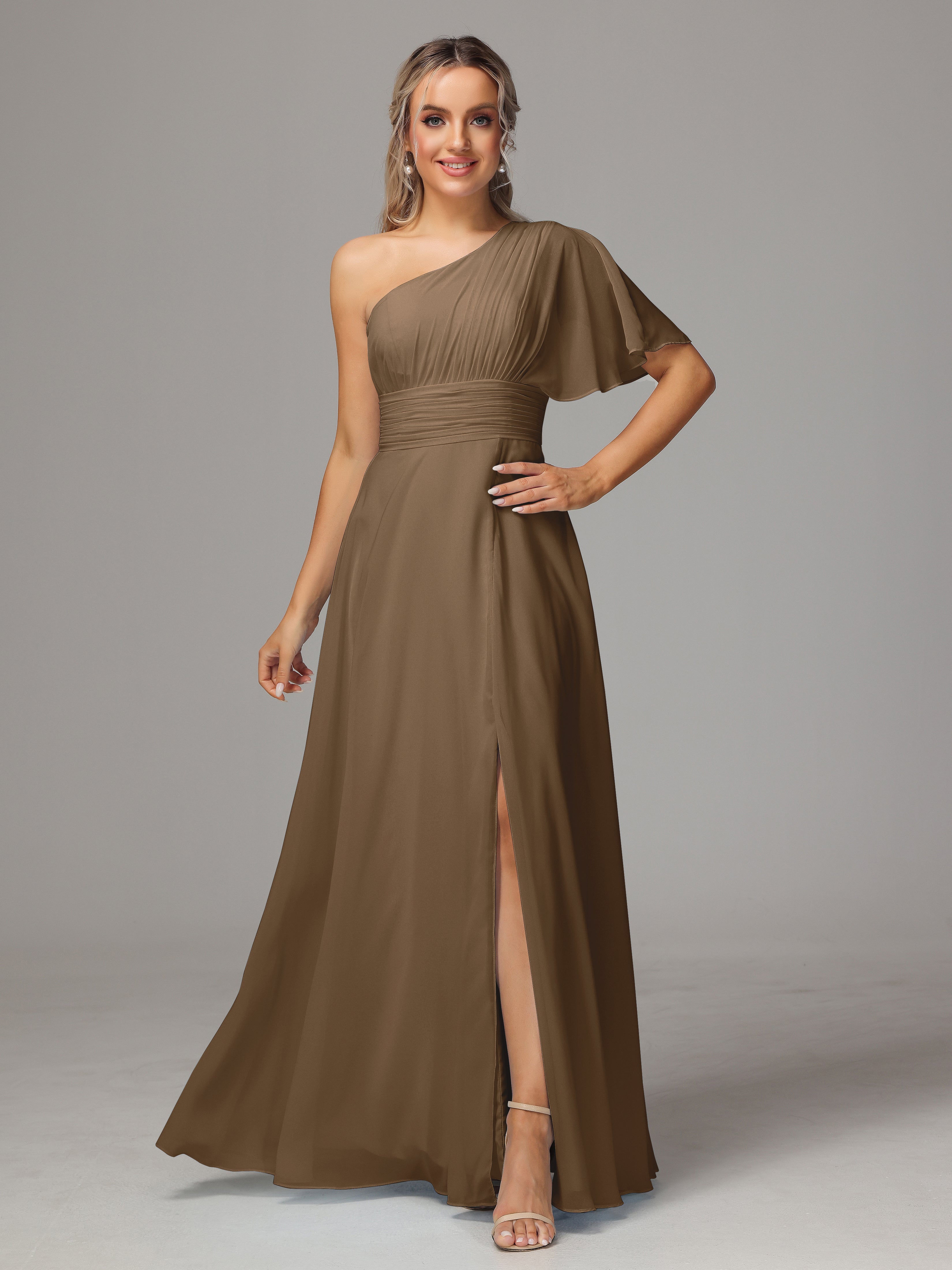 Robe Demoiselle D Honneur Moka Seule Épaule Mousseline Robe Demoiselle D'Honneur