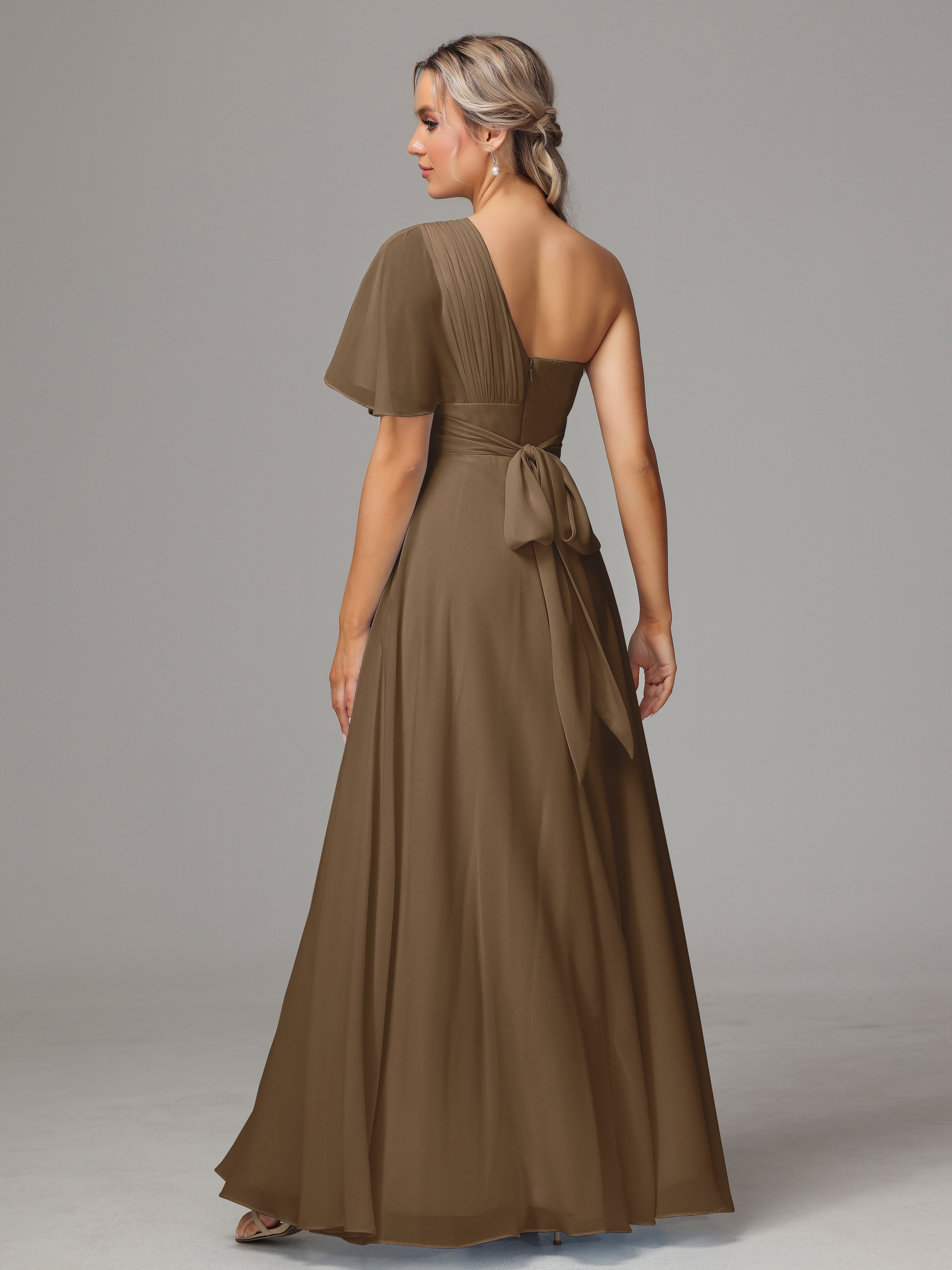 Robe Demoiselle D Honneur Moka Seule Épaule Mousseline Robe Demoiselle D'Honneur