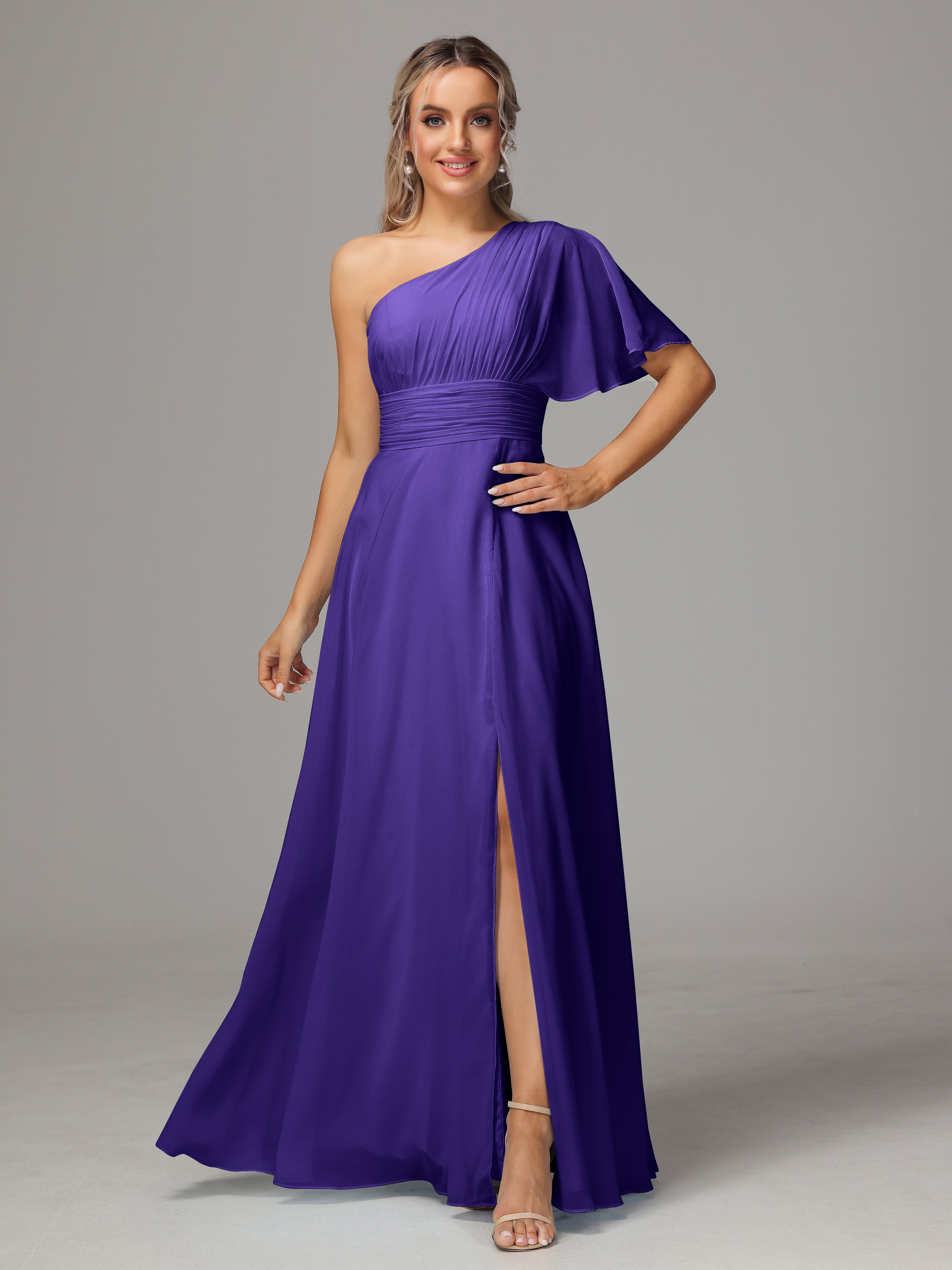 Robes De Demoiselle D'Honneur En Régence Fendue Seule Épaule Mousseline Robe Demoiselle D'Honneur