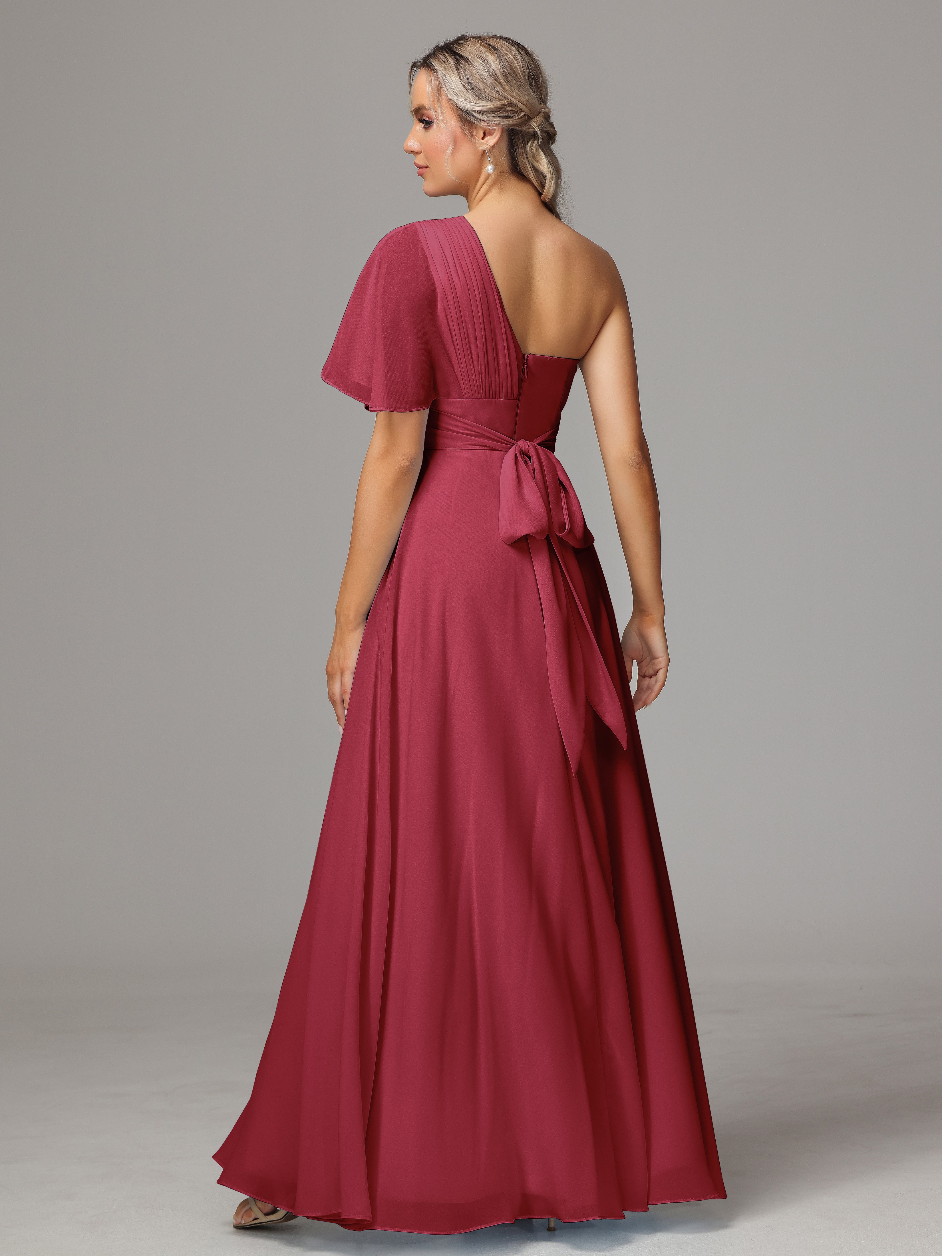 Robe Demoiselle D Honneur Rose Cannelle Seule Épaule Mousseline Robe Demoiselle D'Honneur