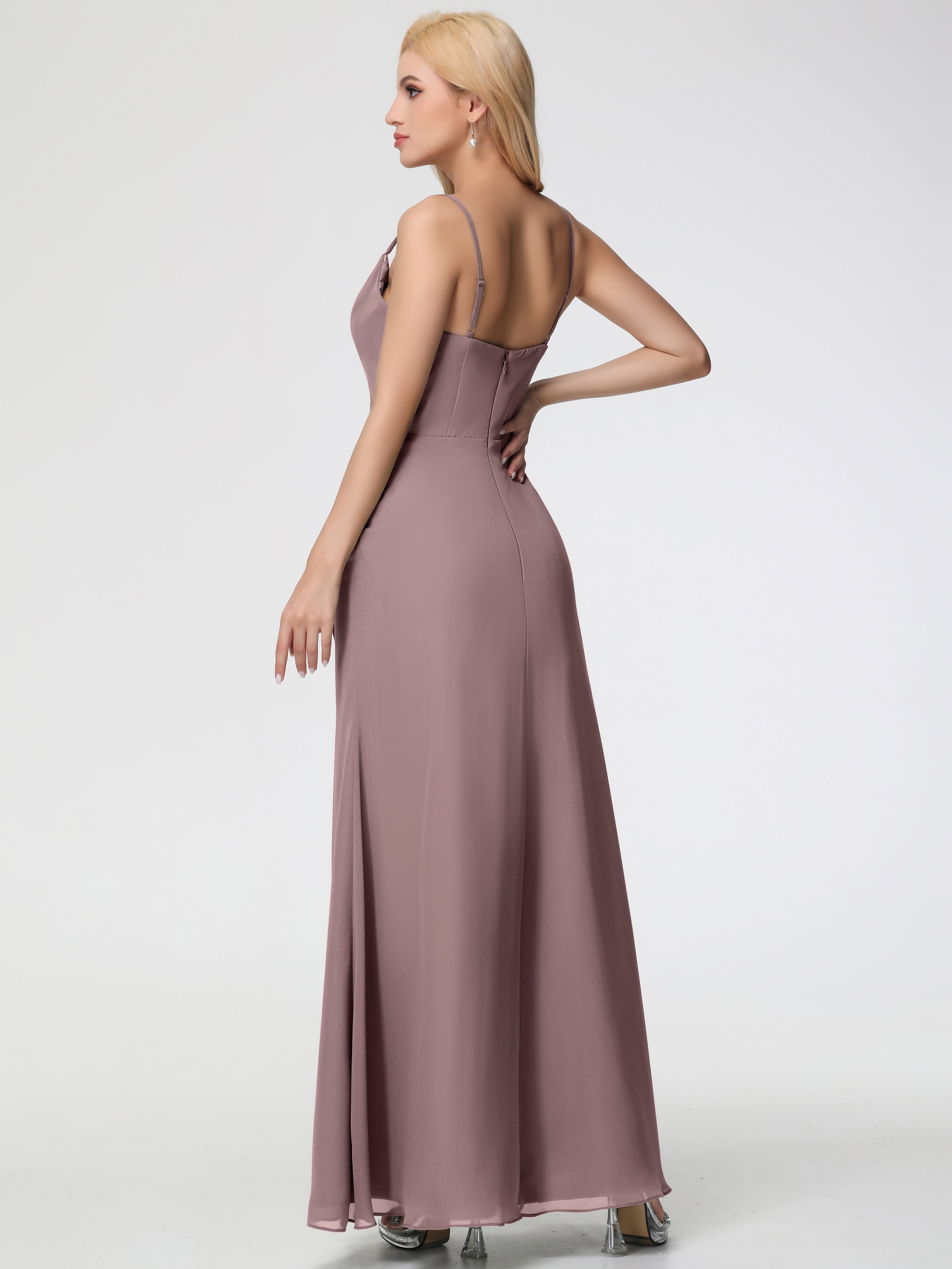 Robes De Demoiselle D'honneur Vintage Mauve Col bénitier Fendue Fourreau/Colonne Mousseline Robe Demoiselle d'Honneur
