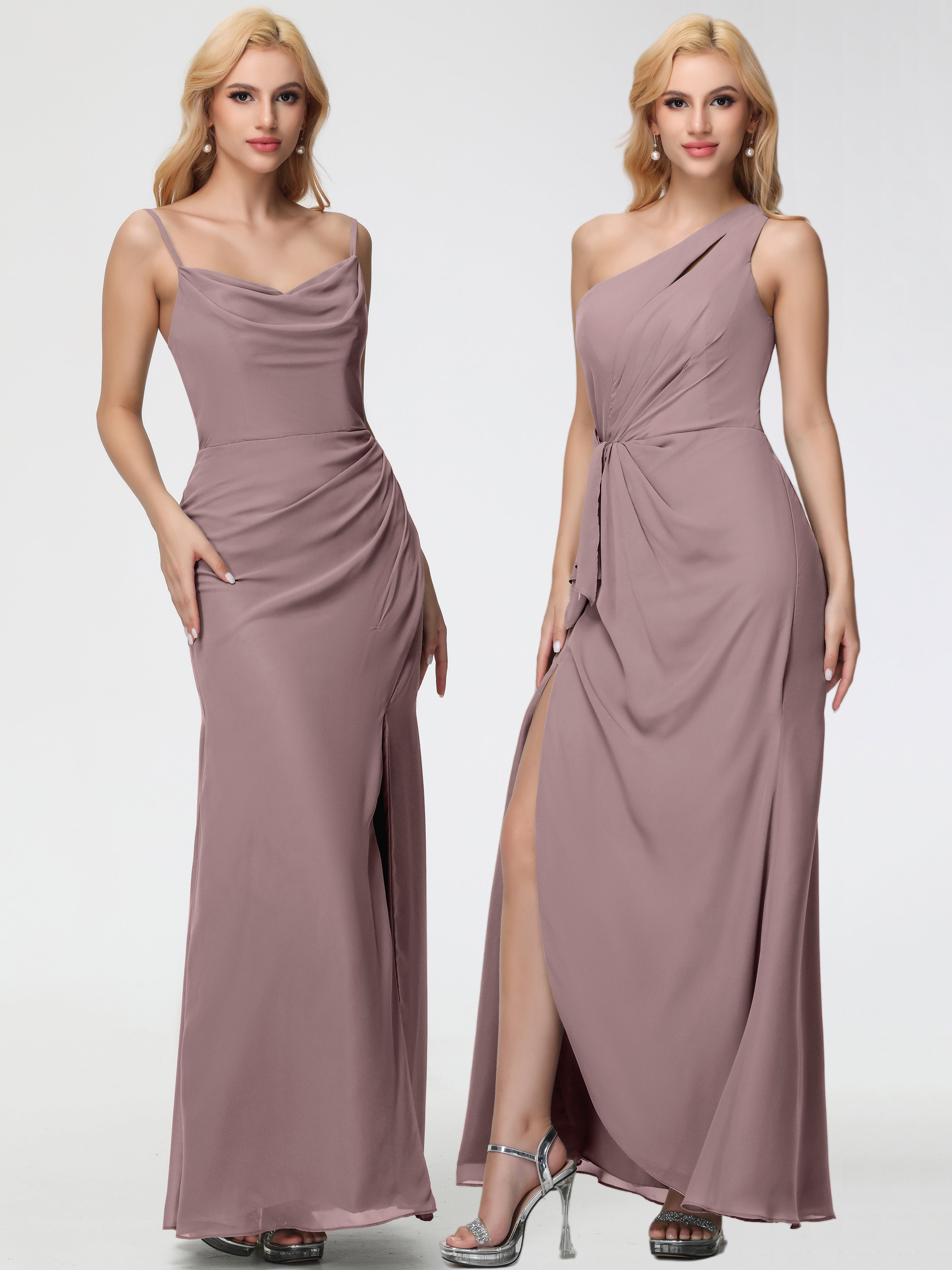 Robes De Demoiselle D'honneur Vintage Mauve Col bénitier Fendue Fourreau/Colonne Mousseline Robe Demoiselle d'Honneur