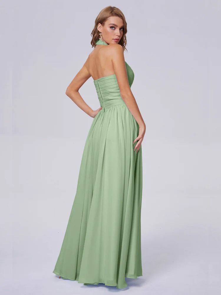 Toutes Les Robes De Demoiselle D'Honneur De Sauge Poussiéreuse Superbe Licou Mousseline