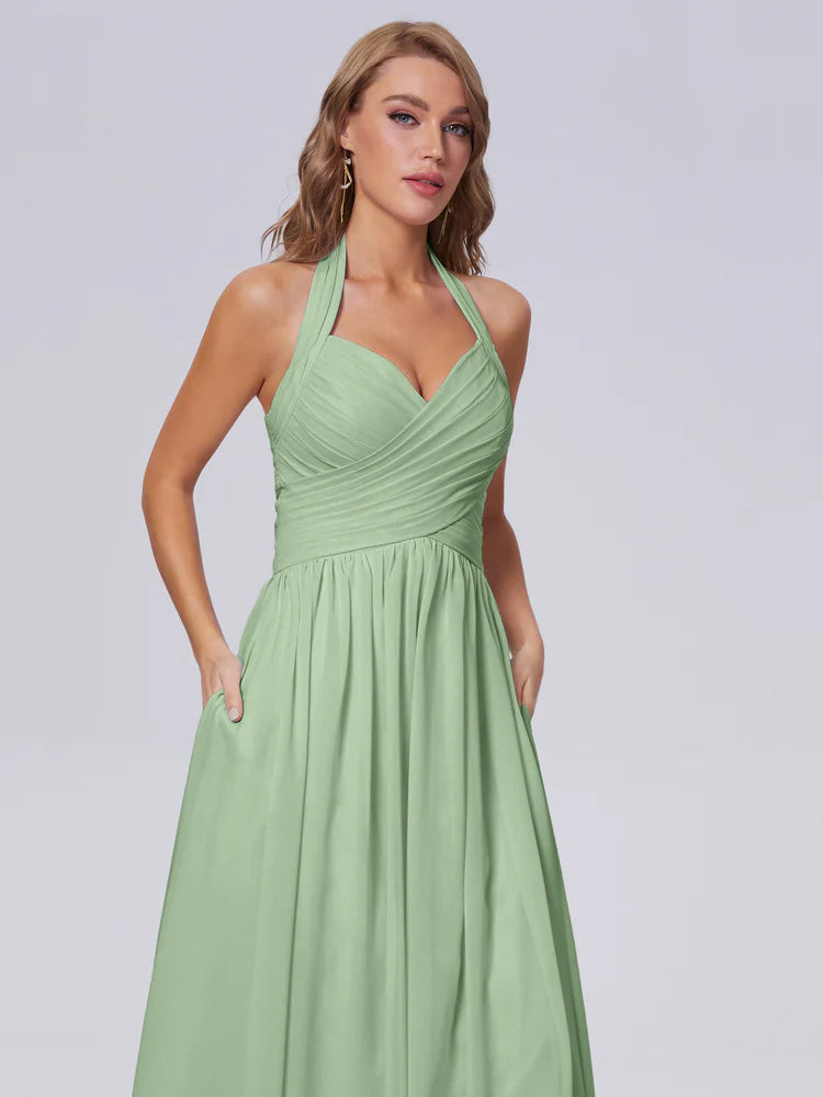 Toutes Les Robes De Demoiselle D'Honneur De Sauge Poussiéreuse Superbe Licou Mousseline