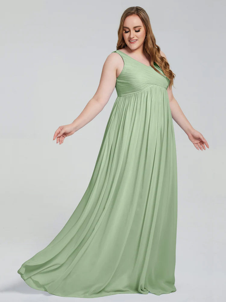 Robes De Demoiselle D'Honneur Couleur Sauge Poussiéreuse Bretelles Col V Mousseline Robes Demoiselle D'Honneur Grande Taille