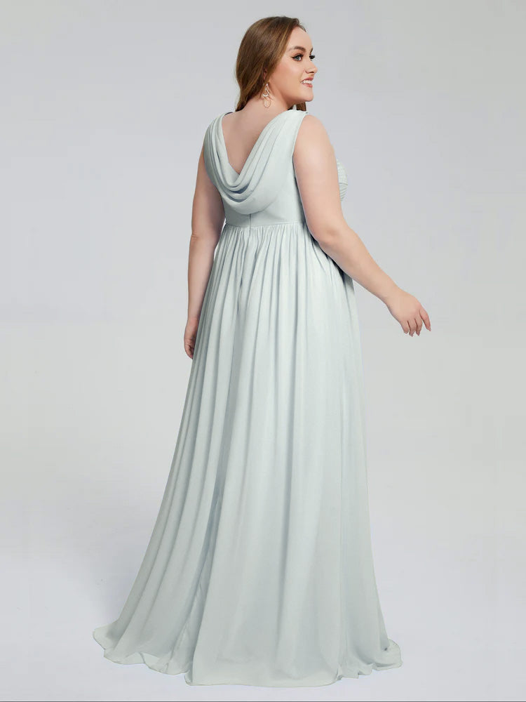 Robes De Demoiselle D'Honneur Celadon Trapèze Col V Bretelle Mousseline Robes Demoiselle D'Honneur