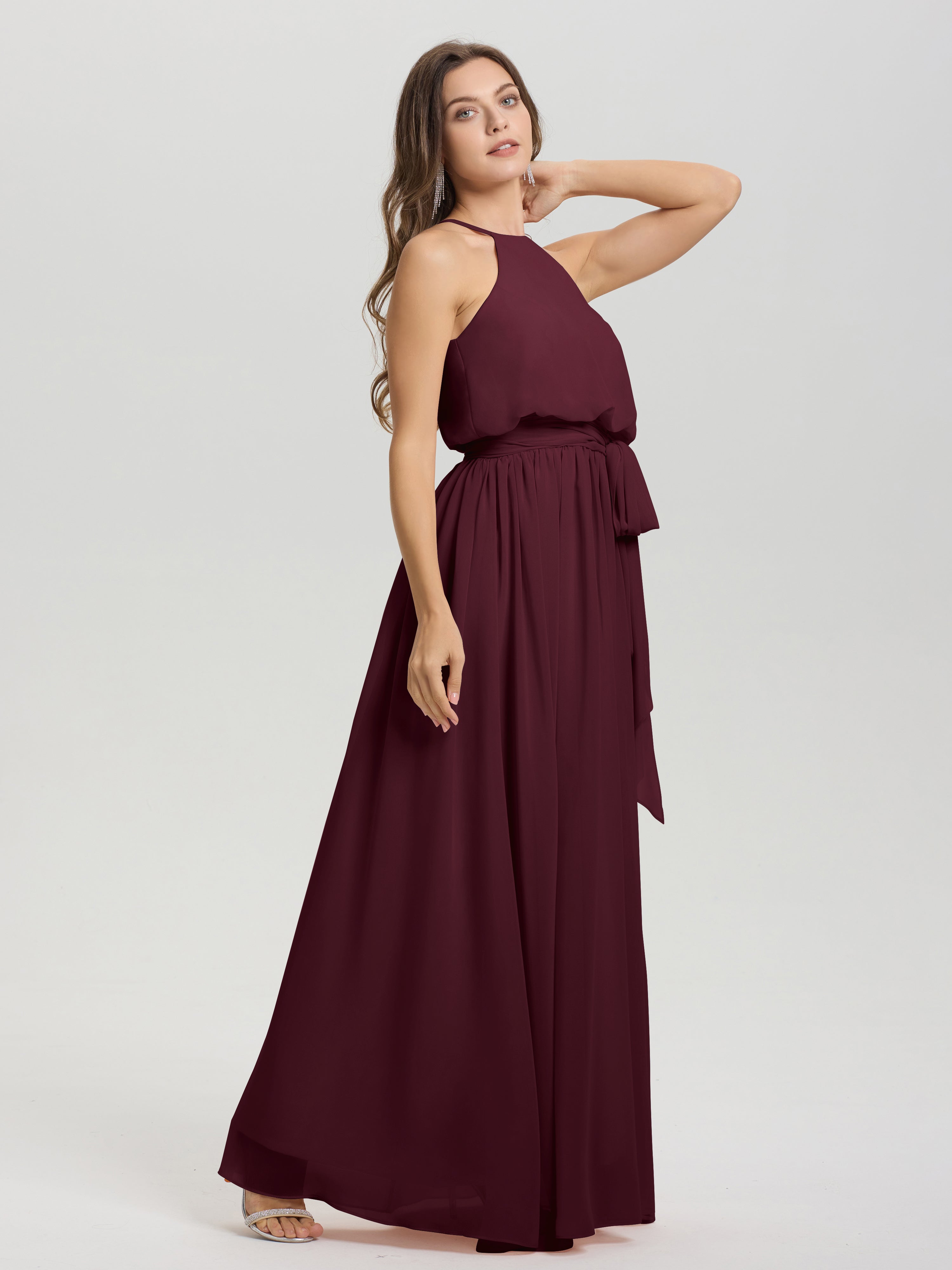 Robes De Demoiselle D'Honneur Cabernet Licou Trapèze Mousseline Robe Demoiselle D'Honneur