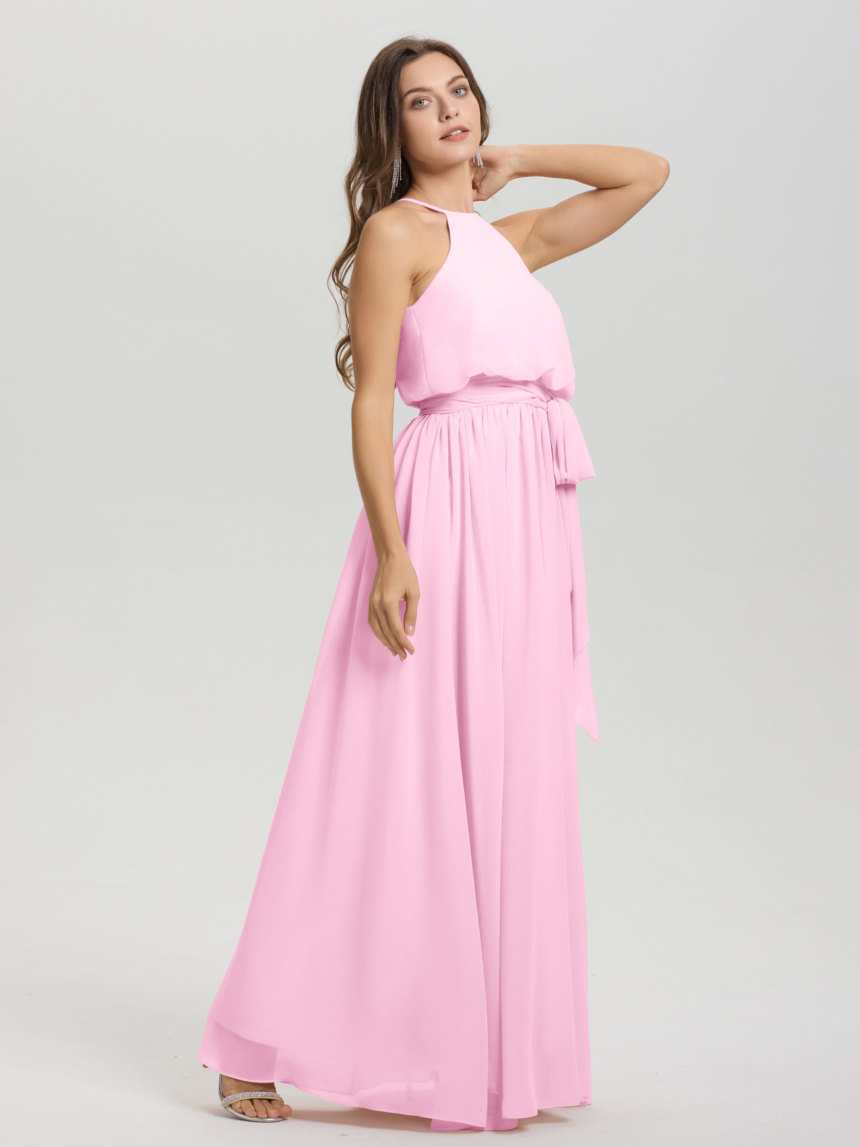 Robe Demoiselle D Honneur Rose Bonbon Licou Trapèze Mousseline Robe Demoiselle D'Honneur