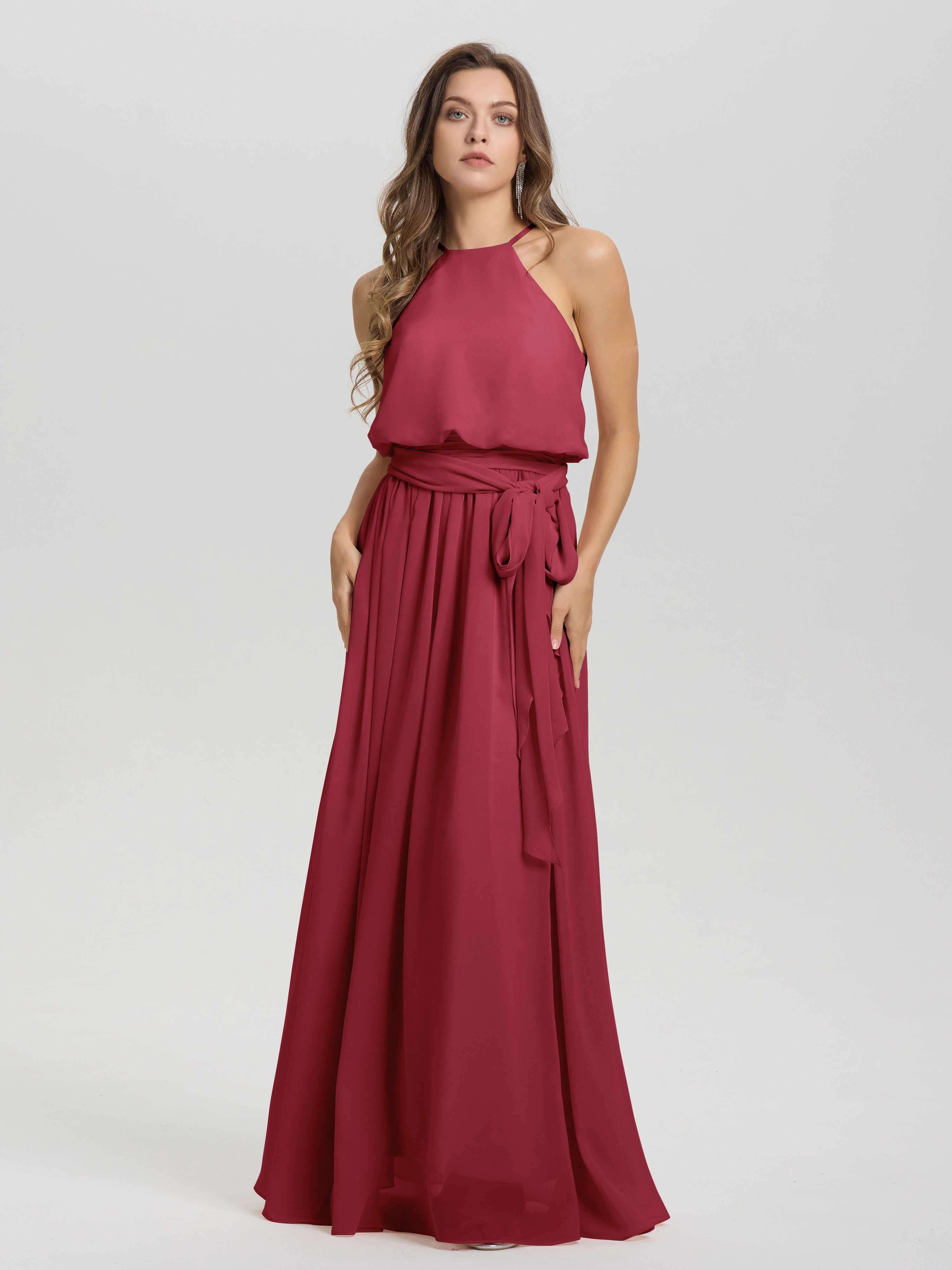 Couleur Rose Cannelle Licou Trapèze Mousseline Robe Demoiselle D'Honneur