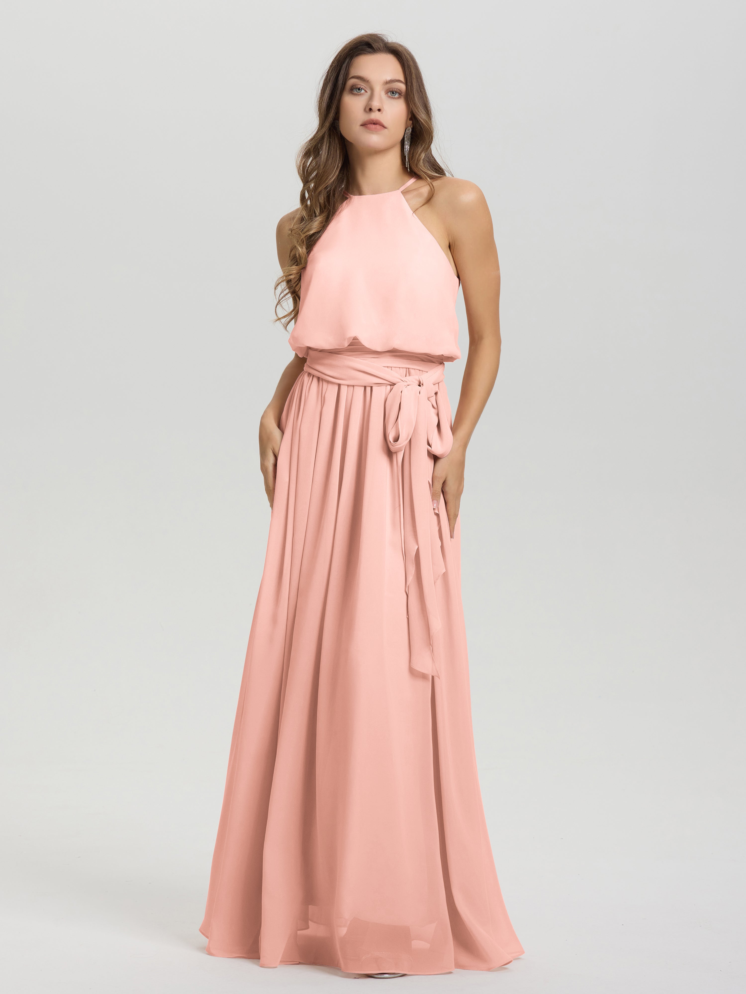 Robe Demoiselle D Honneur Corail Licou Trapèze Mousseline Robe Demoiselle D'Honneur