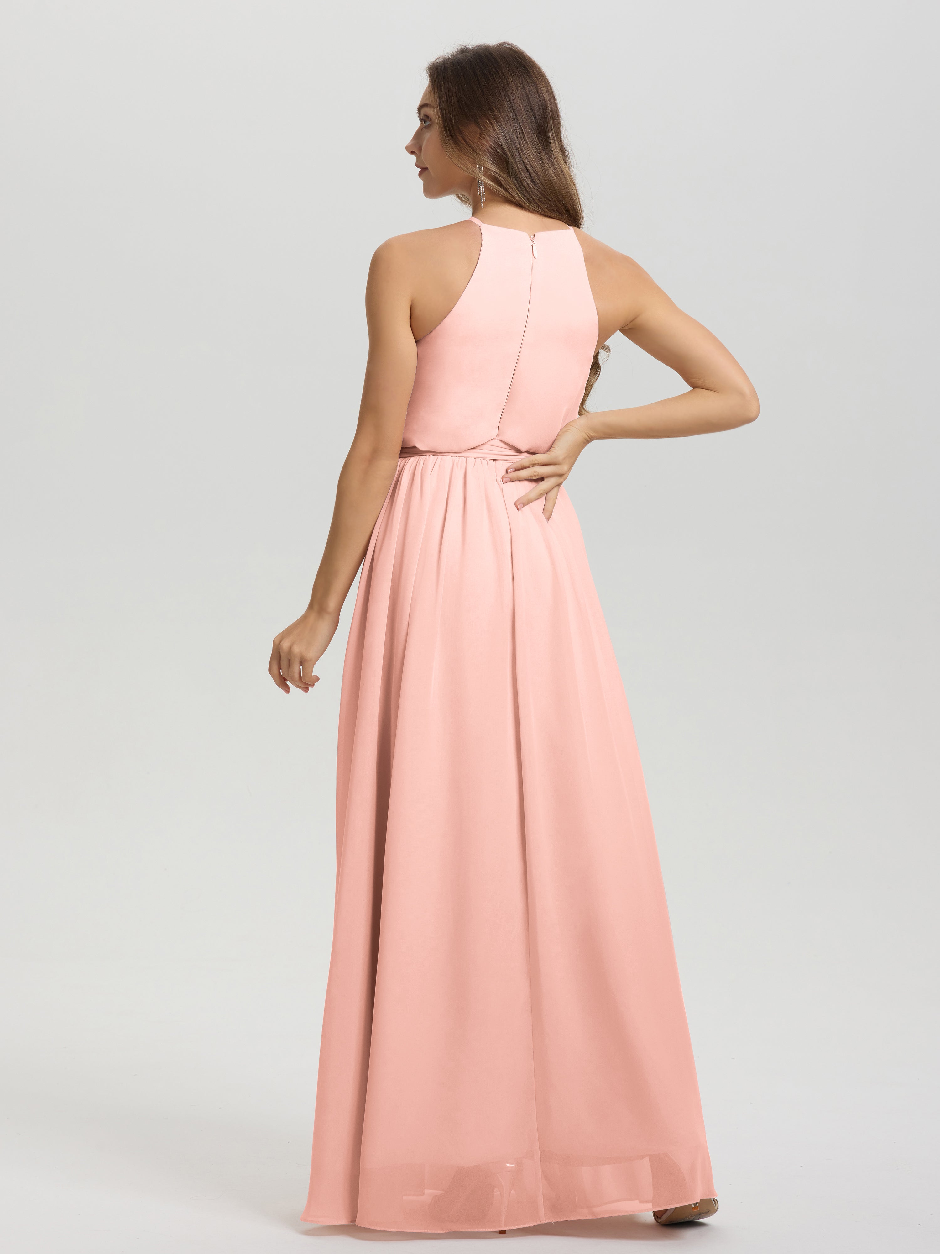 Robe Demoiselle D Honneur Corail Licou Trapèze Mousseline Robe Demoiselle D'Honneur