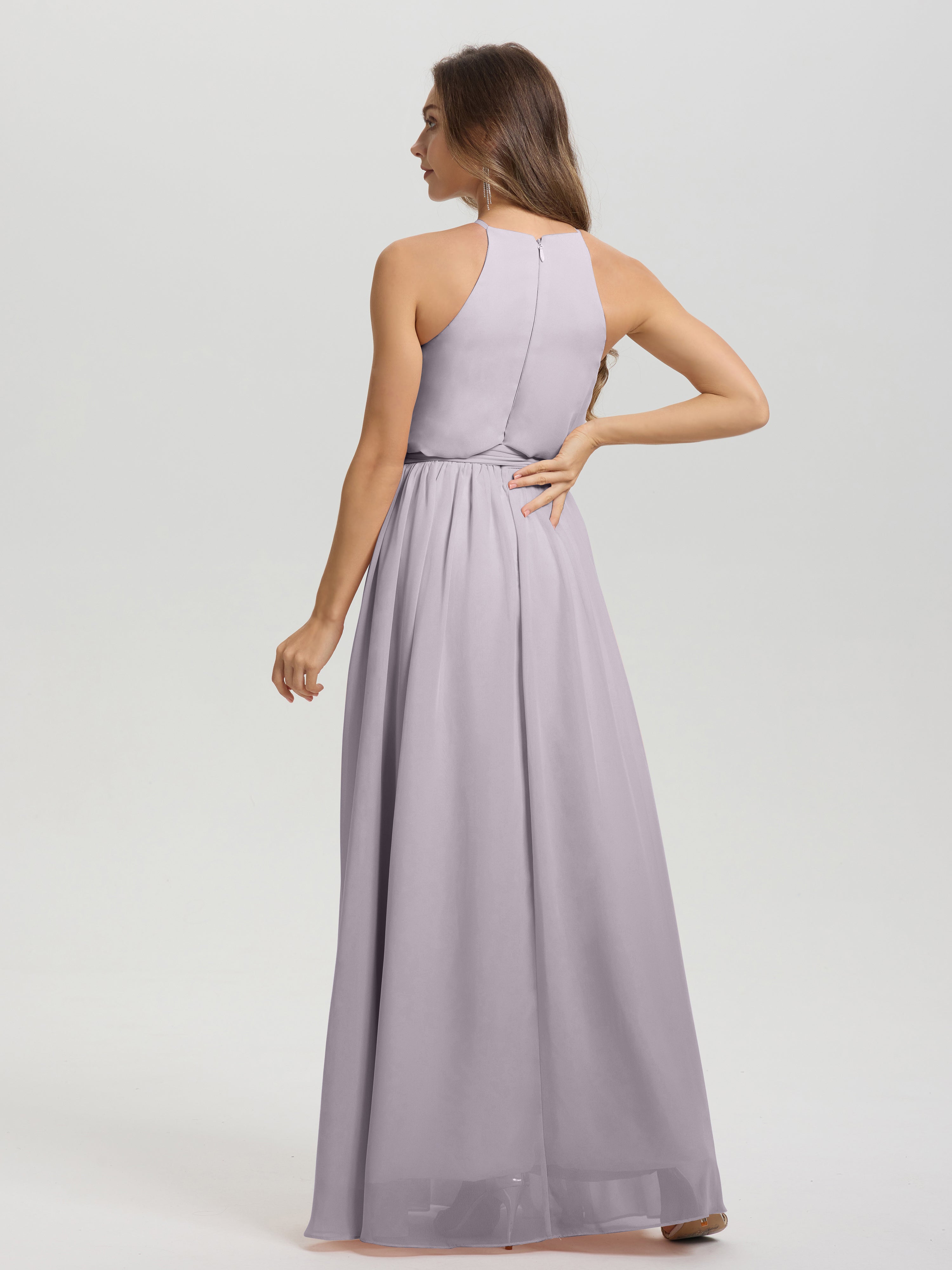 Robes De Demoiselle D'Honneur Couleur Crépuscule Licou Trapèze Mousseline Robe Demoiselle D'Honneur