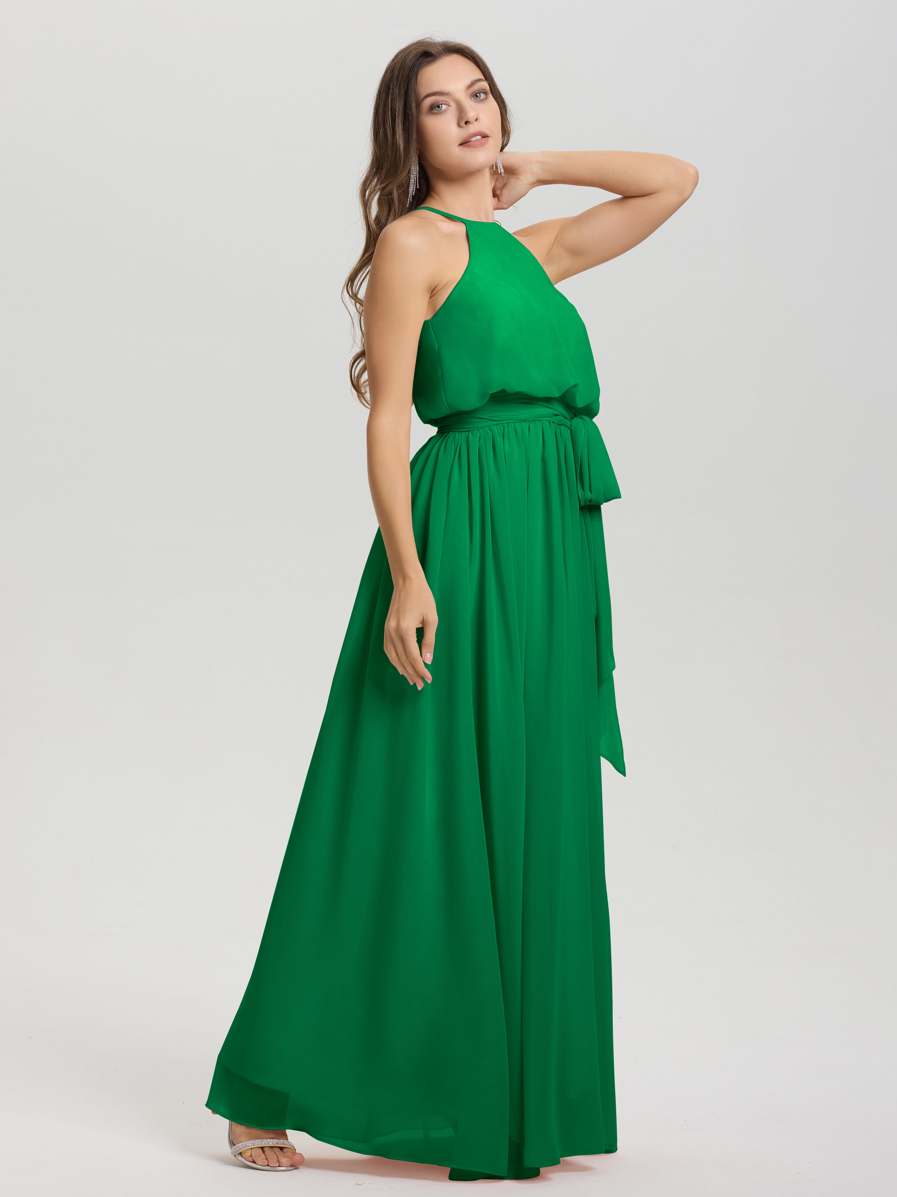 Robes De Demoiselle D'Honneur Émeraude Licou Trapèze Mousseline Robe Demoiselle D'Honneur