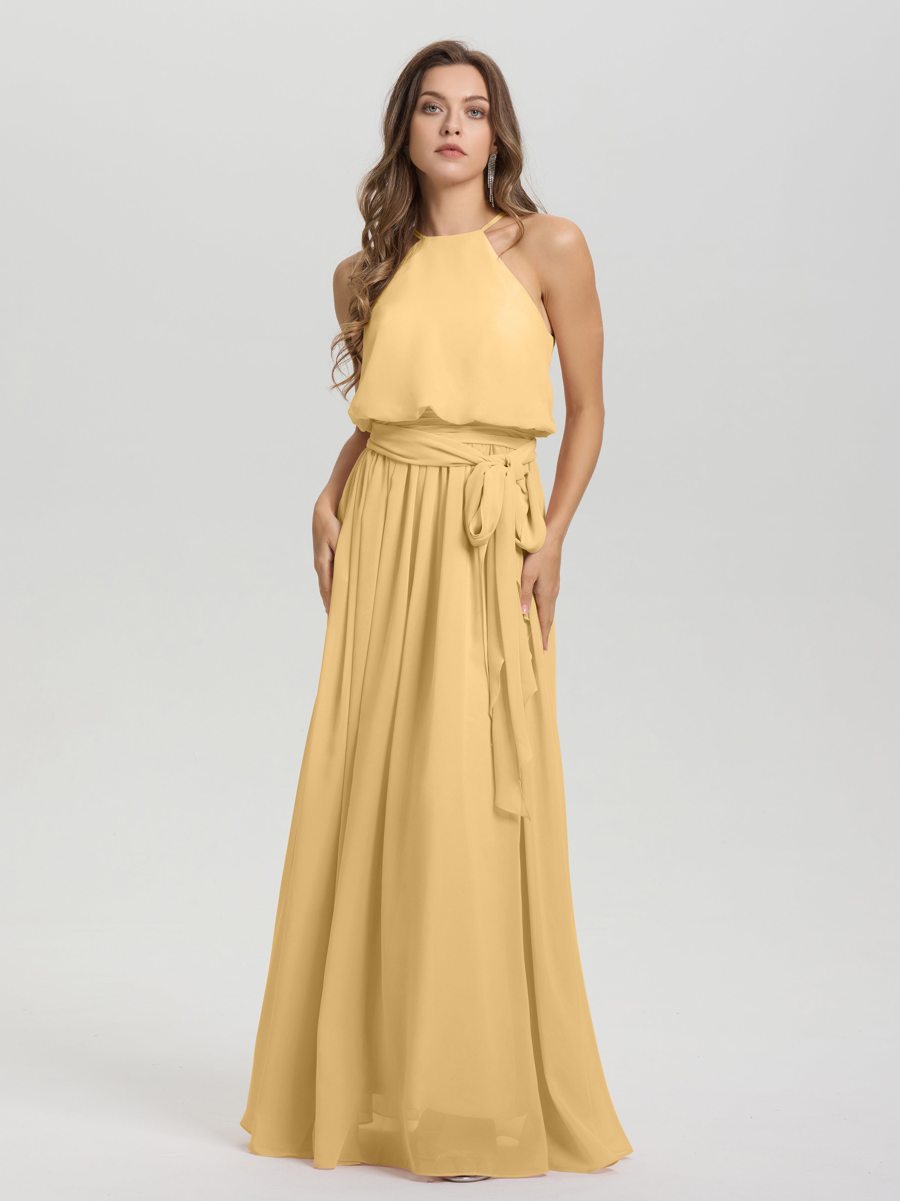 Robe De Demoiselle D Honneur Doree Licou Trapèze Mousseline Robe Demoiselle D'Honneur