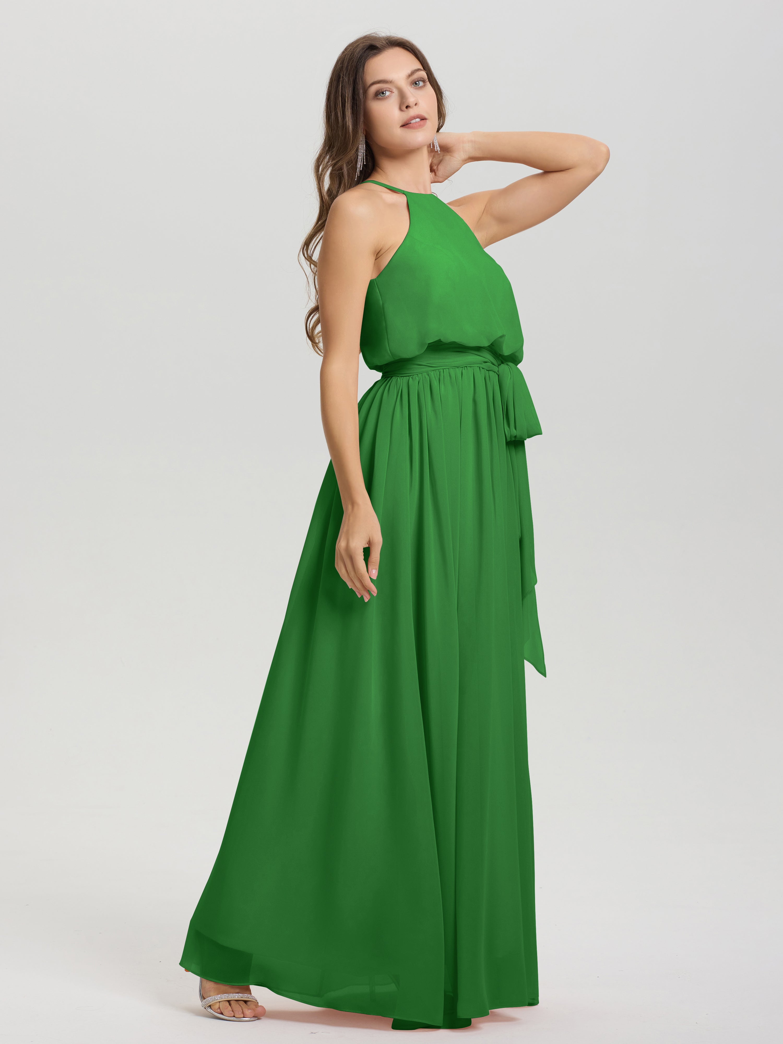 Robe Demoiselle D Honneur Verte Licou Trapèze Mousseline Robe Demoiselle D'Honneur