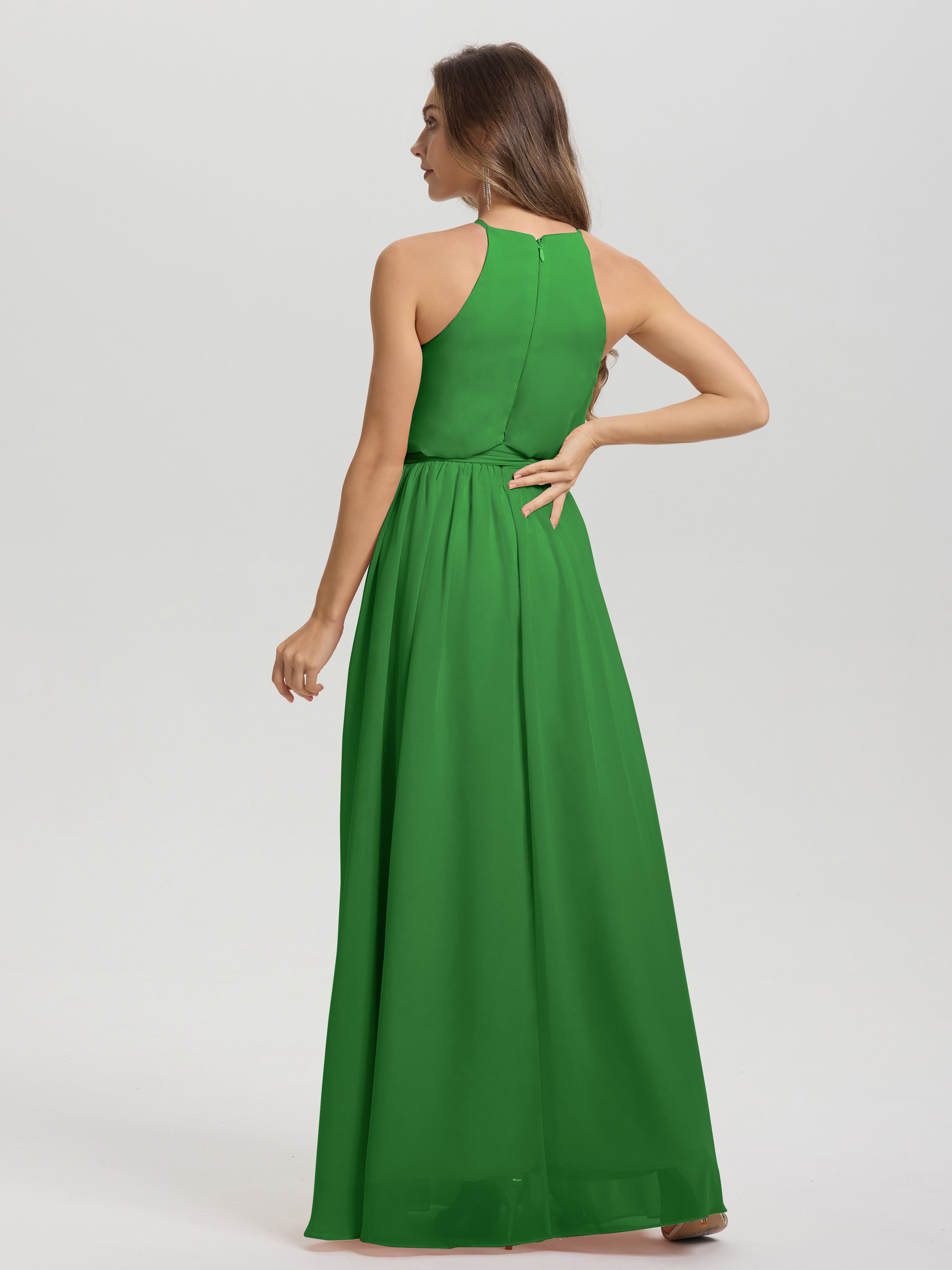 Robe Demoiselle D Honneur Verte Licou Trapèze Mousseline Robe Demoiselle D'Honneur