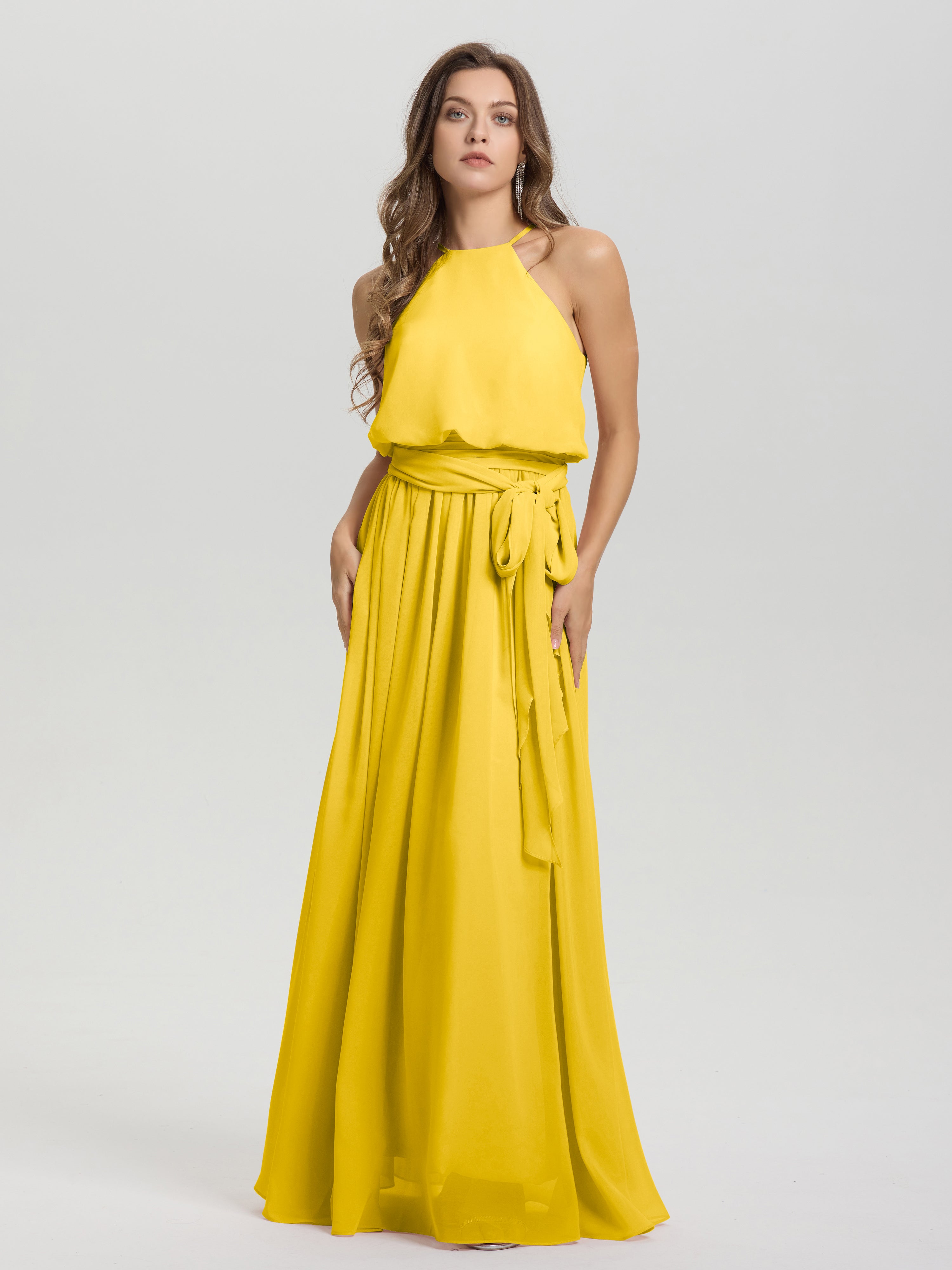 Robe De Demoiselle D'Honneur Souci Licou Trapèze Mousseline Robe Demoiselle D'Honneur