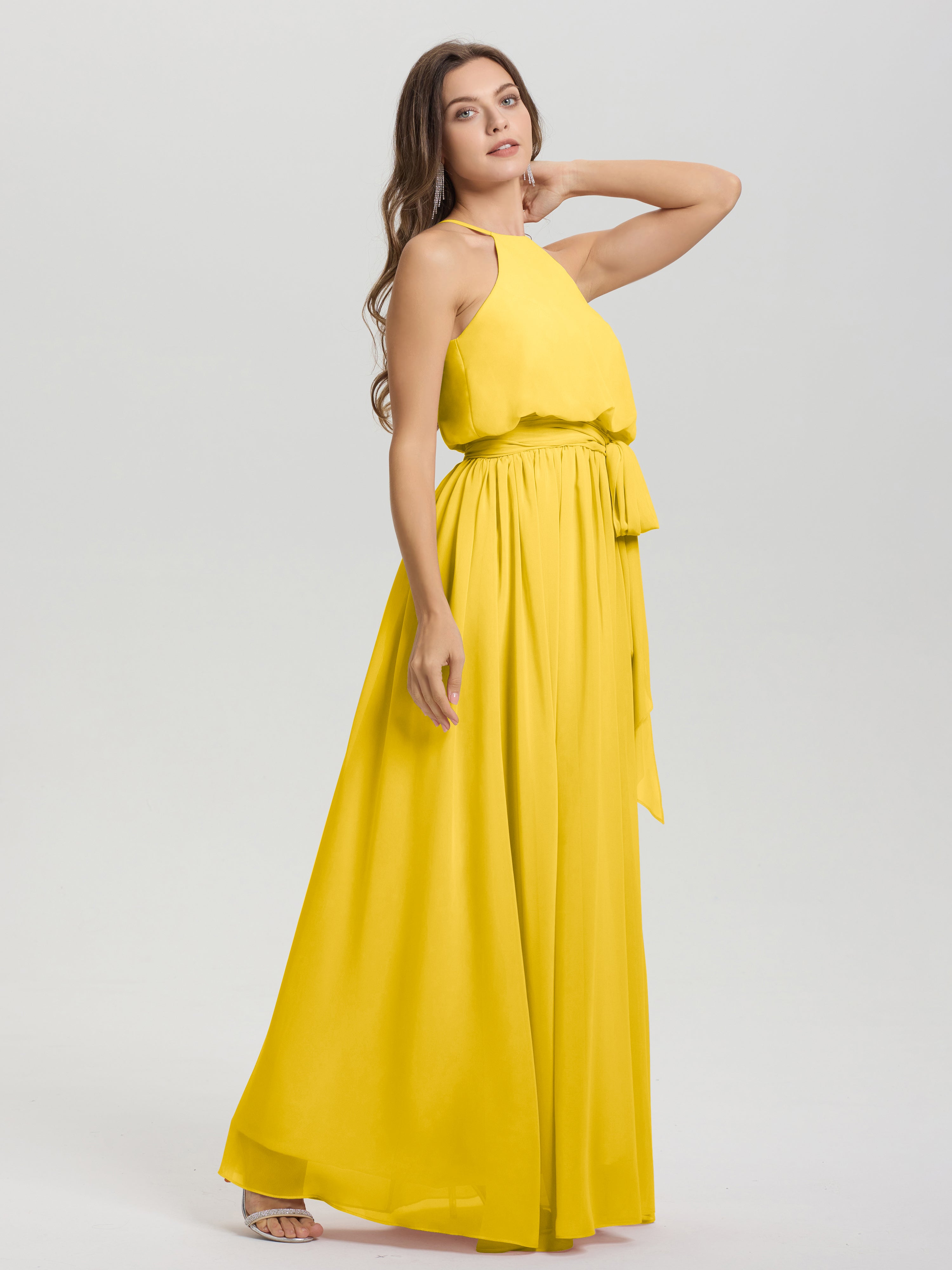 Robe De Demoiselle D'Honneur Souci Licou Trapèze Mousseline Robe Demoiselle D'Honneur