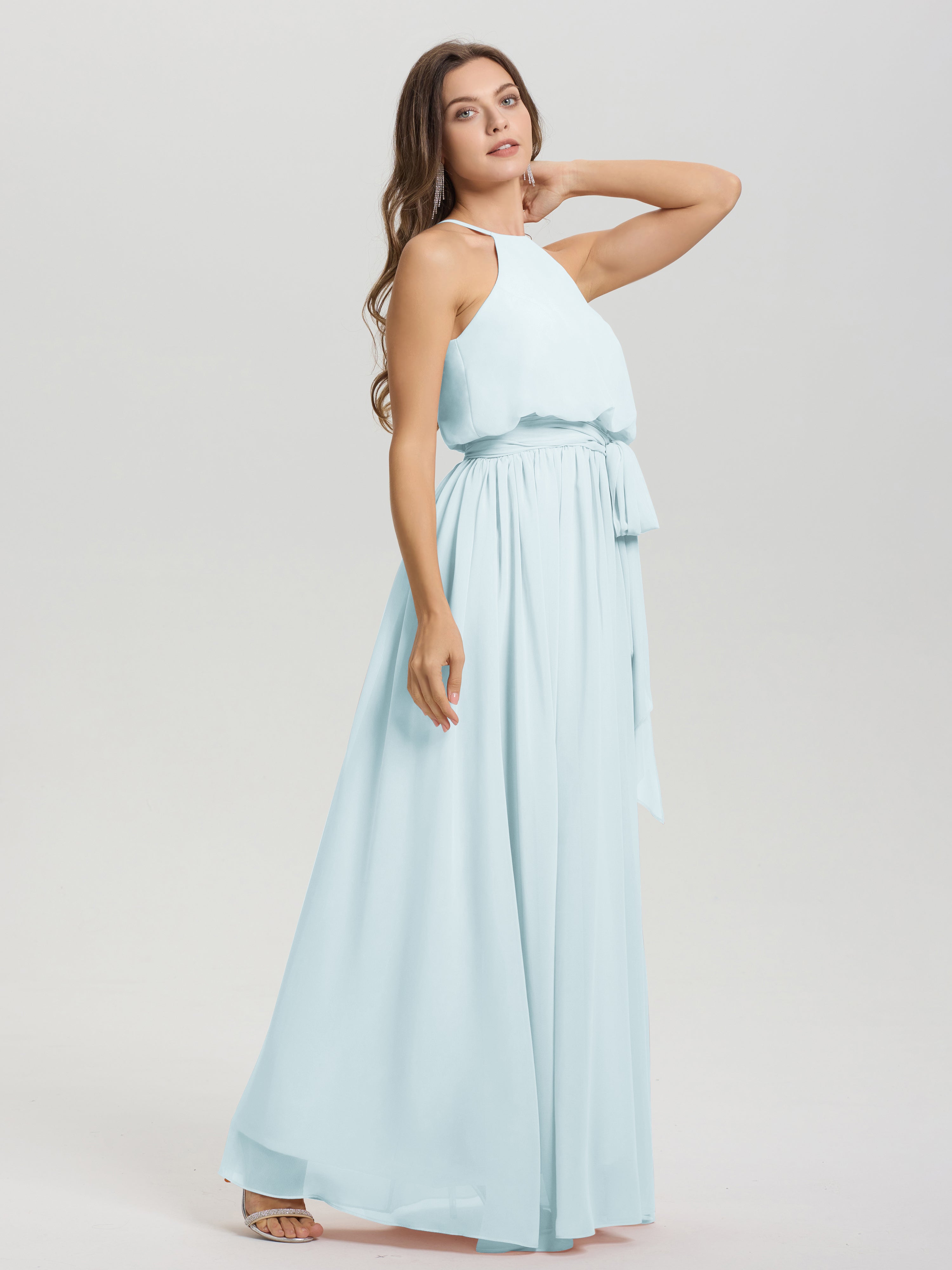 Robe De Demoiselle D'Honneur Brume Licou Trapèze Mousseline Robe Demoiselle D'Honneur