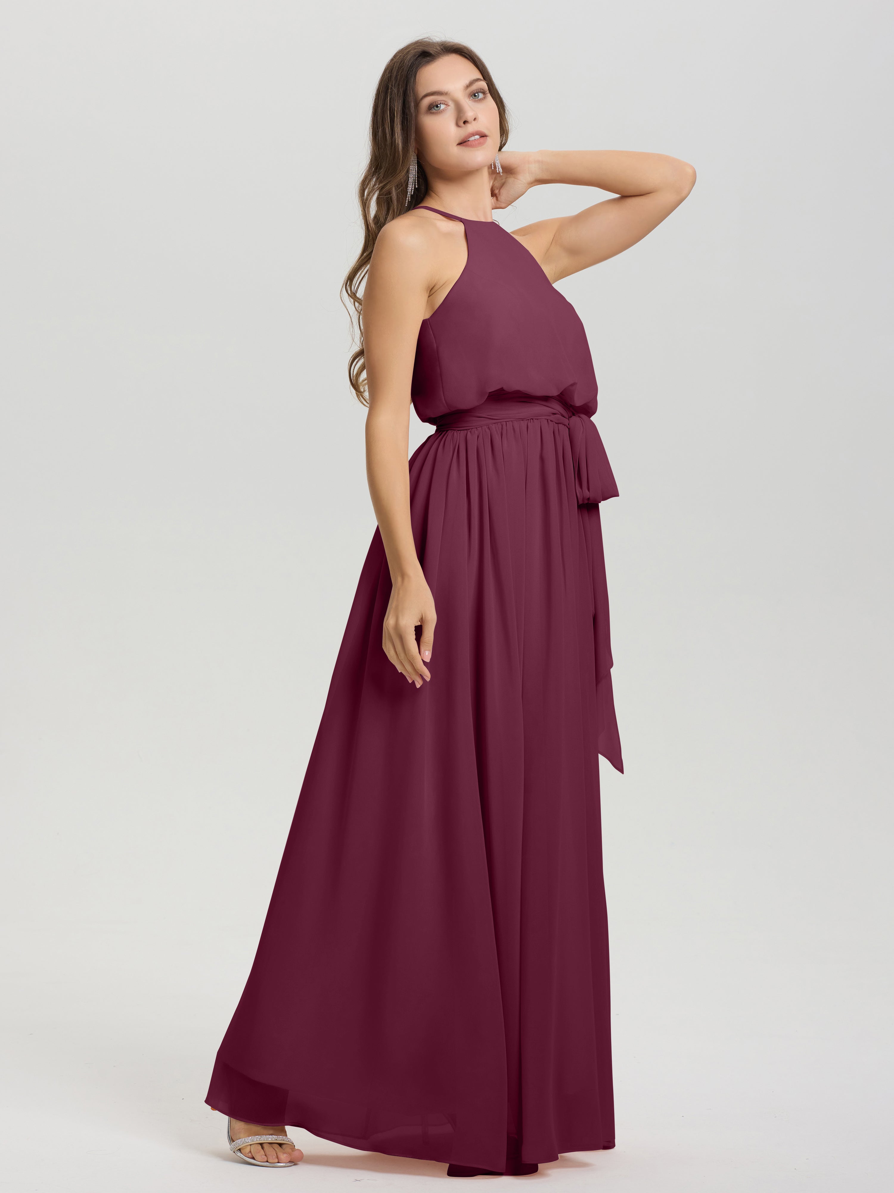 Robes De Demoiselle D'Honneur Mûre Licou Trapèze Mousseline Robe Demoiselle D'Honneur