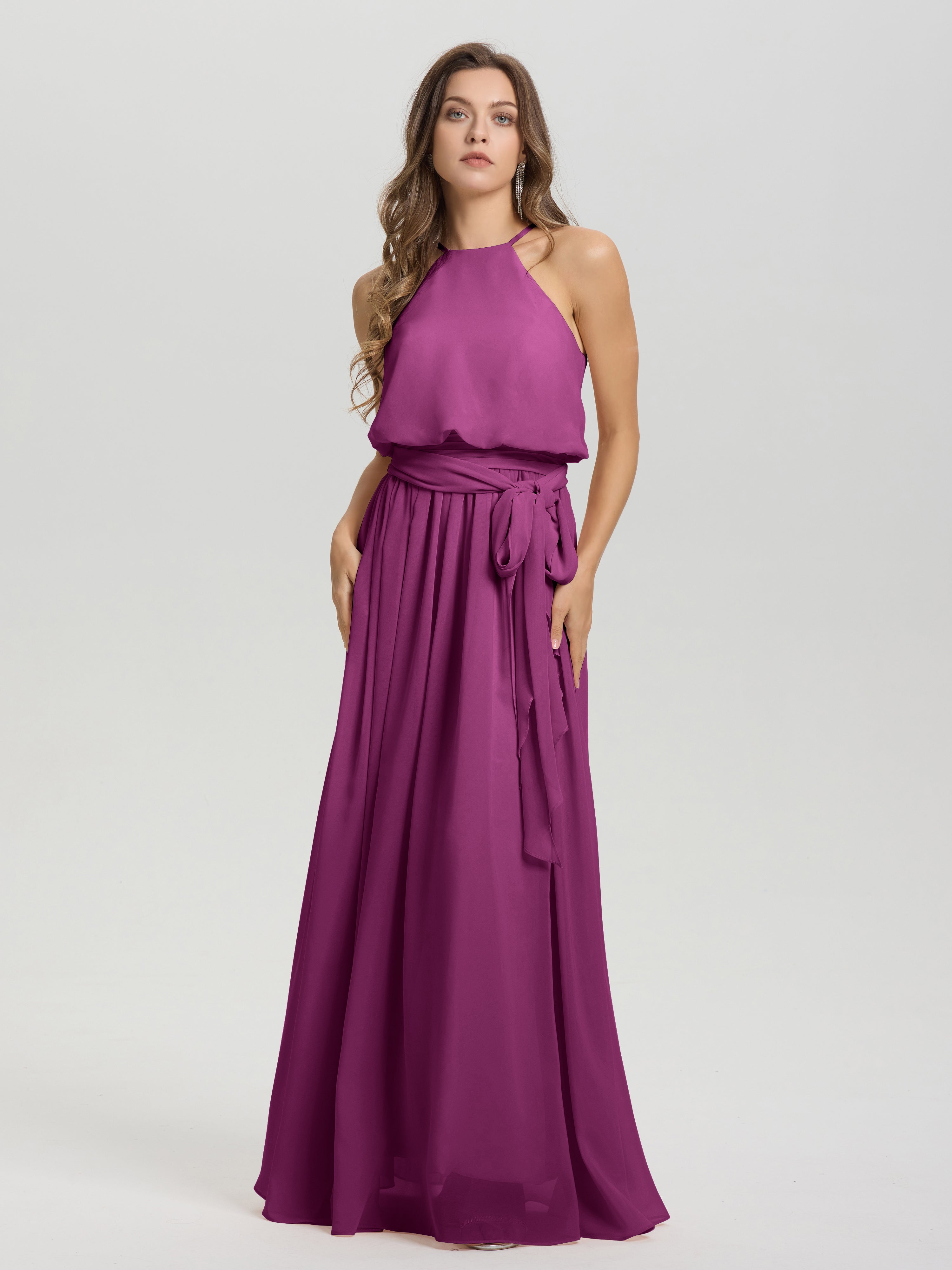 Robes De Demoiselle D'Honneur Orchidée Licou Trapèze Mousseline Robe Demoiselle D'Honneur