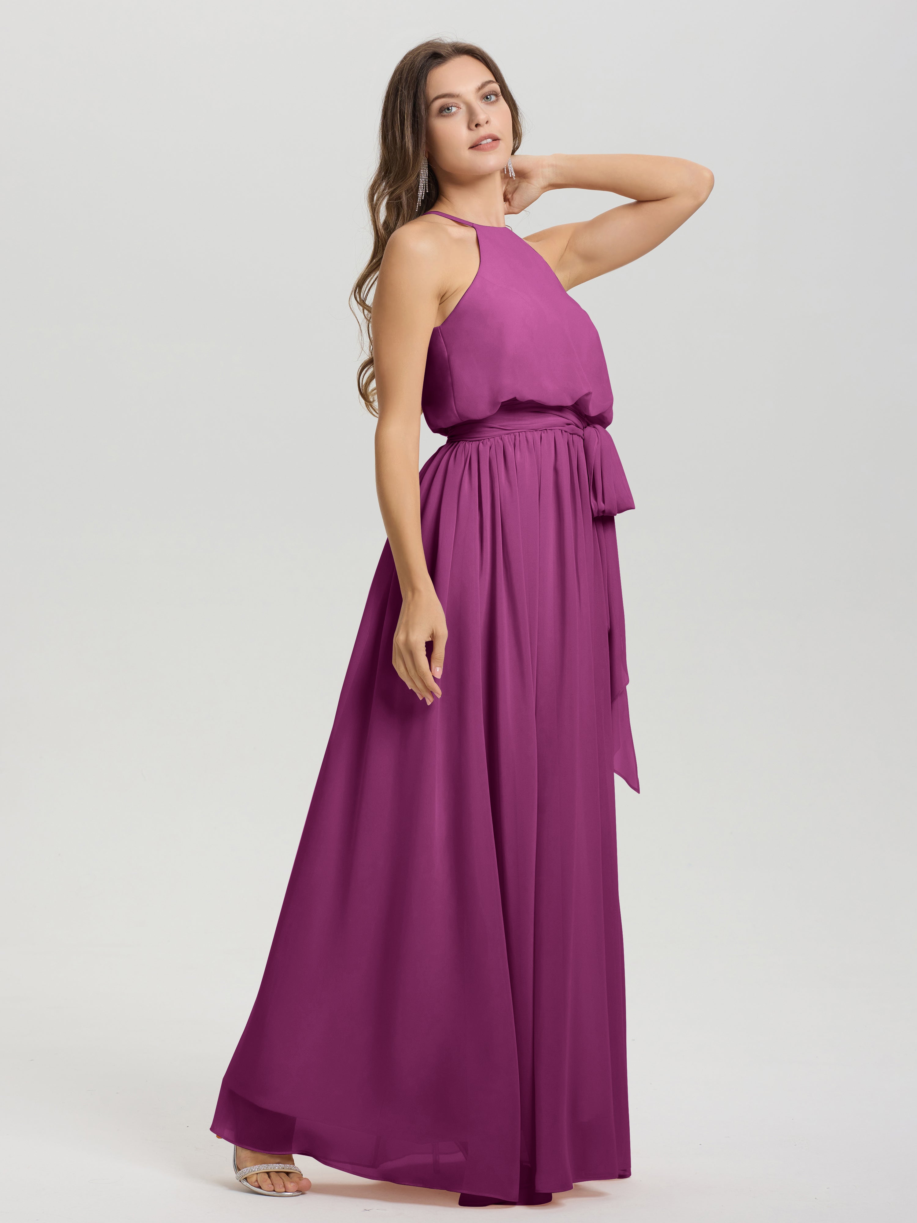 Robes De Demoiselle D'Honneur Orchidée Licou Trapèze Mousseline Robe Demoiselle D'Honneur