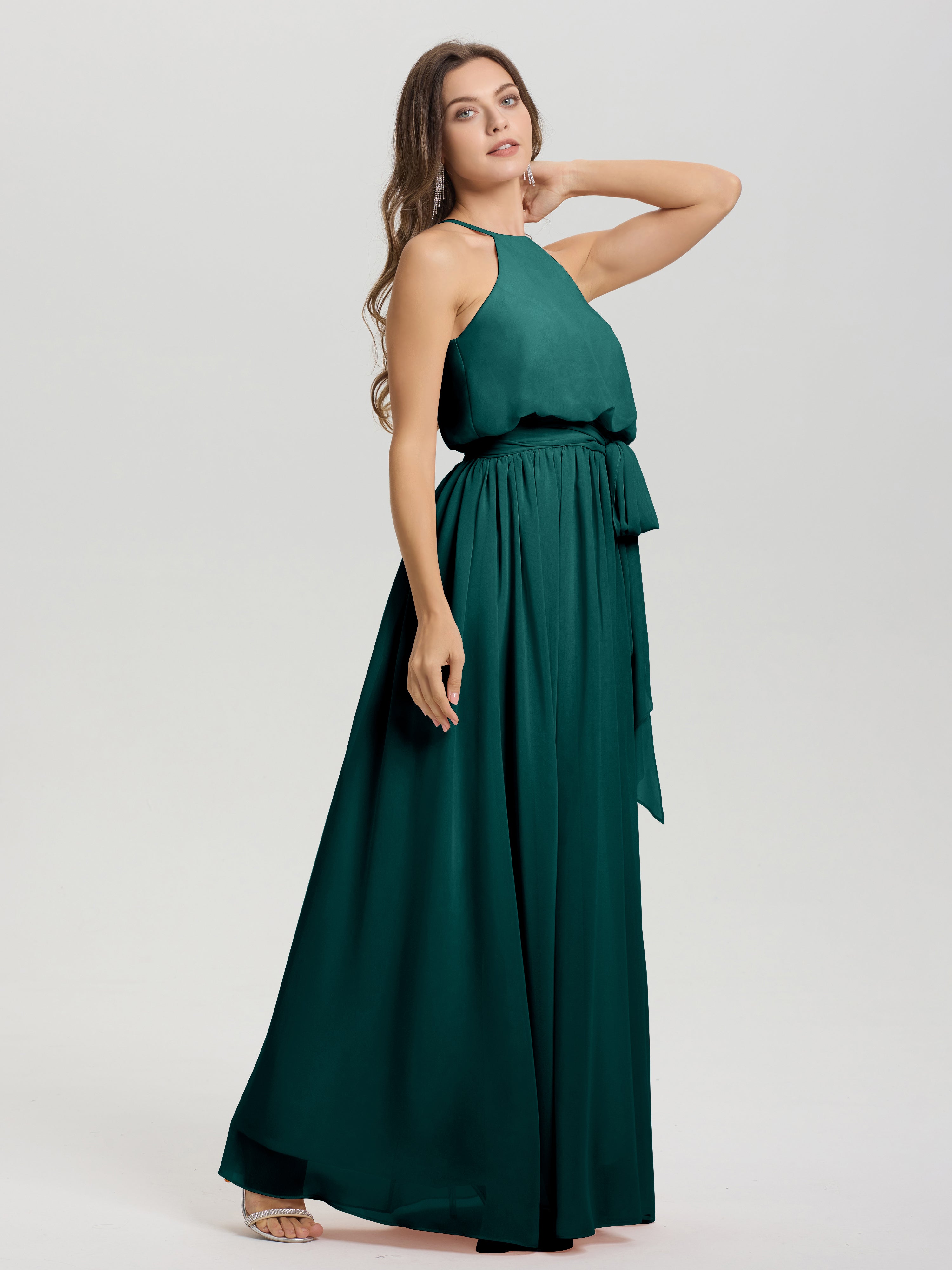 Demoiselles D'Honneur De Paon Licou Trapèze Mousseline Robe Demoiselle D'Honneur