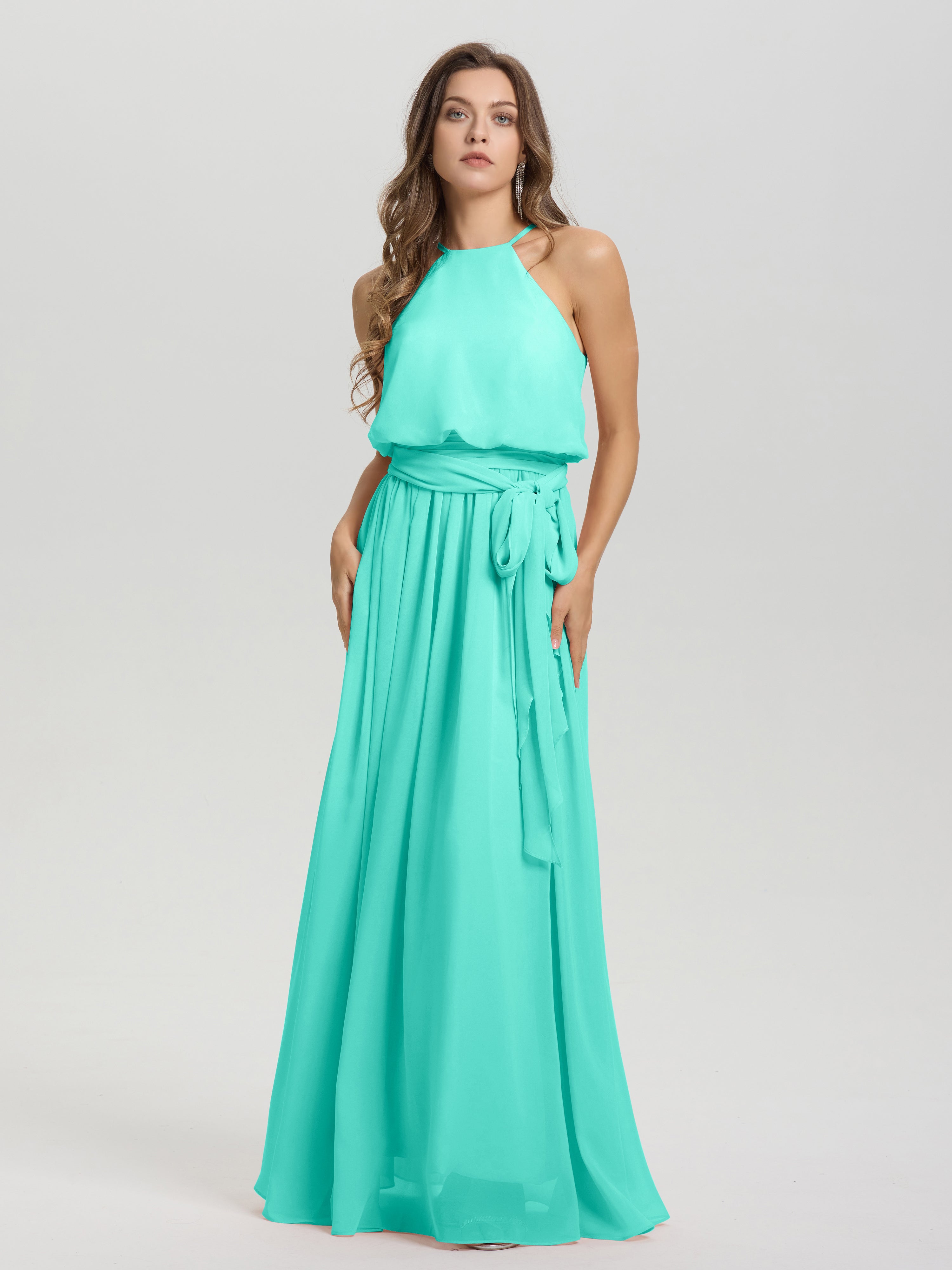 Robes De Demoiselle D'Honneur Spa Licou Trapèze Mousseline Robe Demoiselle D'Honneur