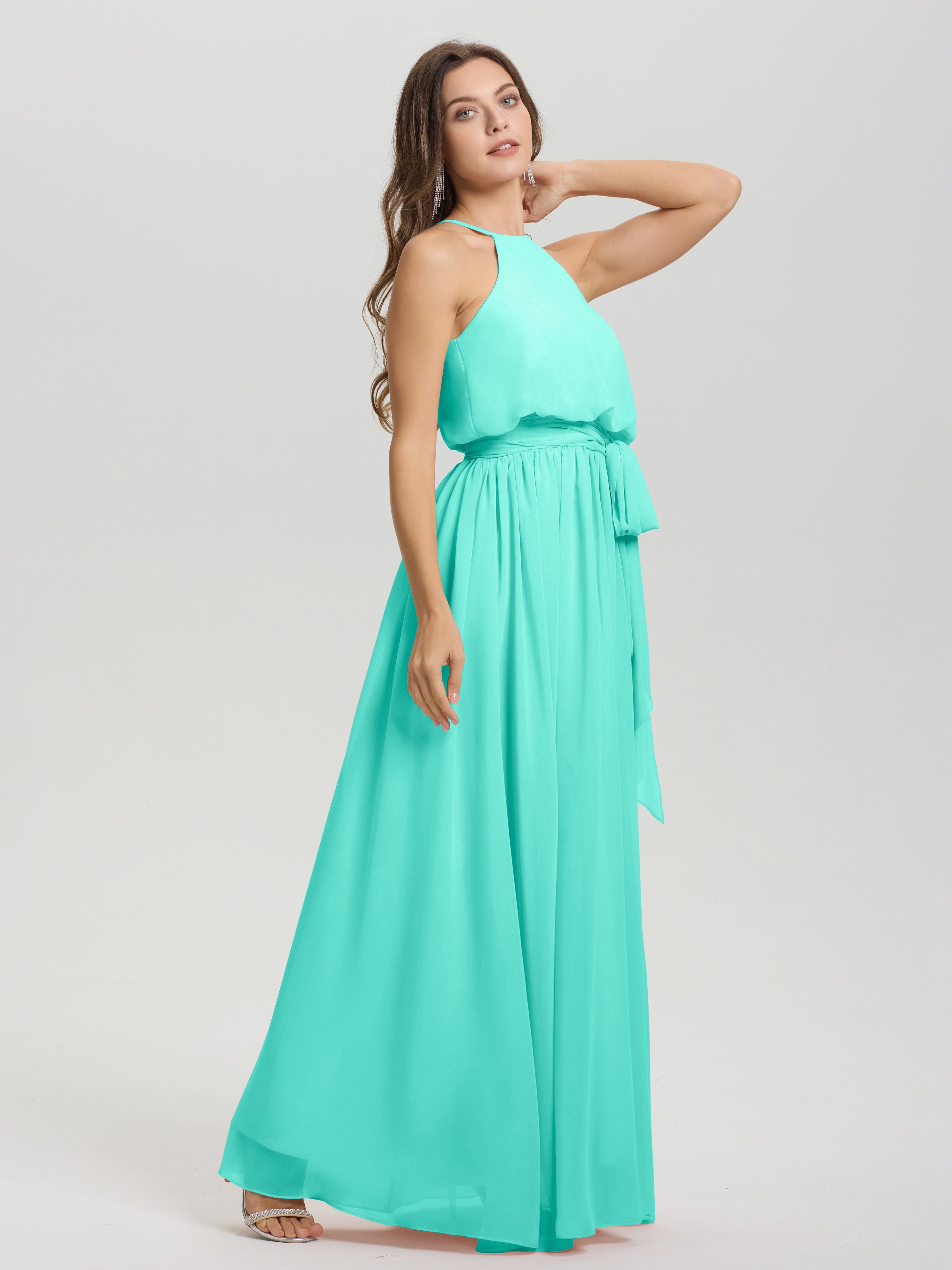 Robes De Demoiselle D'Honneur Spa Licou Trapèze Mousseline Robe Demoiselle D'Honneur