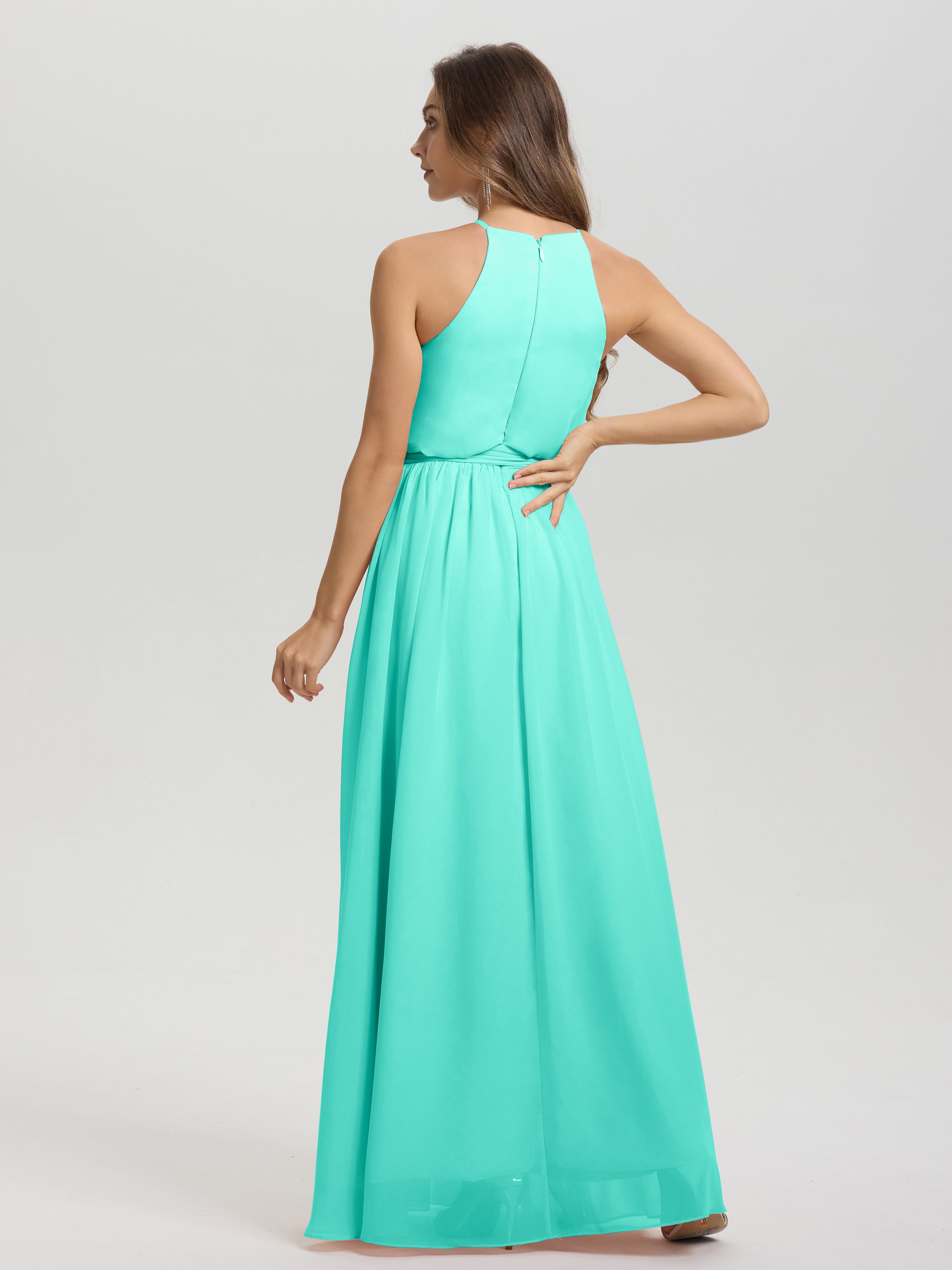 Robes De Demoiselle D'Honneur Spa Licou Trapèze Mousseline Robe Demoiselle D'Honneur