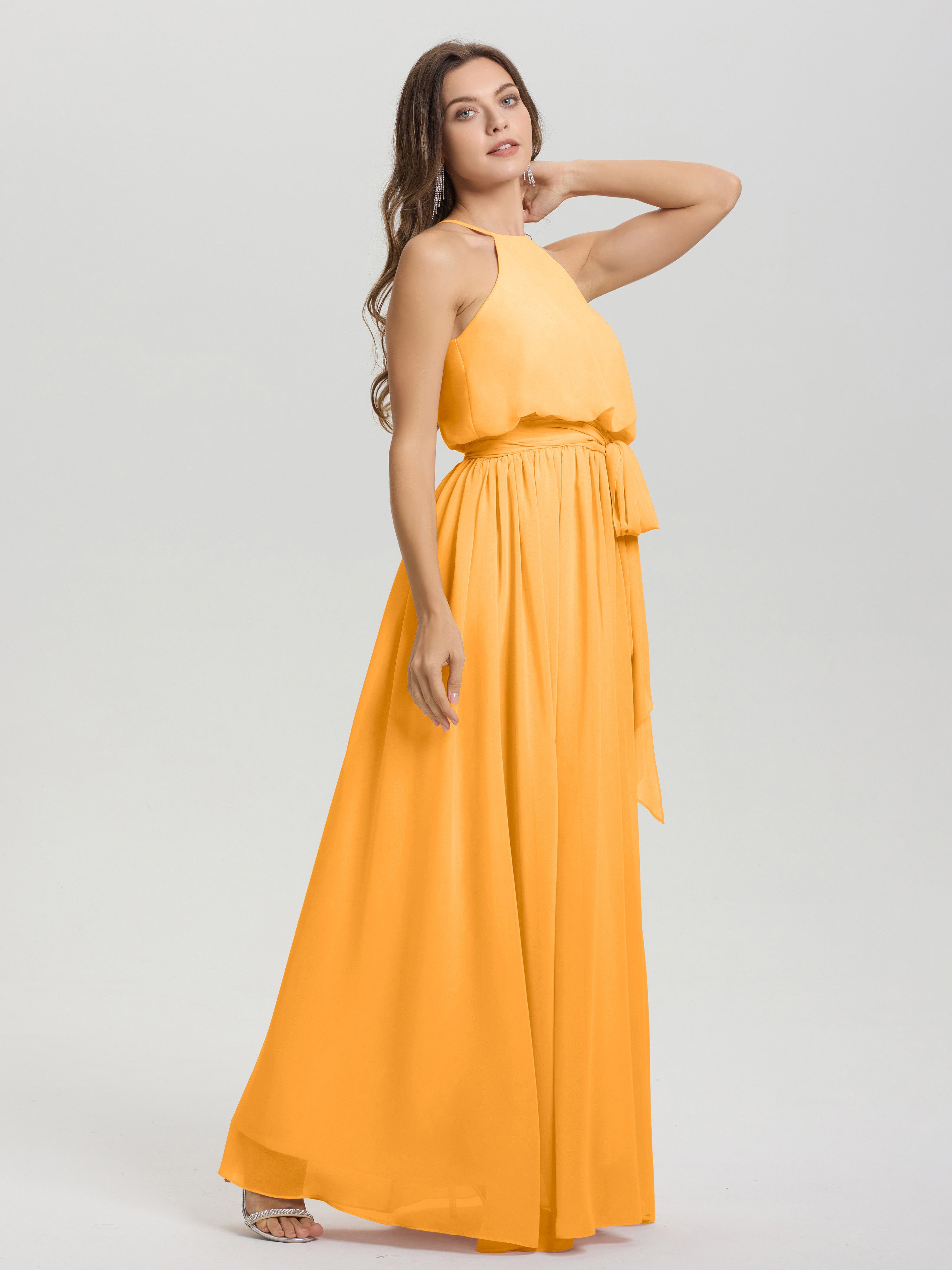 Robes De Demoiselle D'Honneur Mandarine Licou Trapèze Mousseline Robe Demoiselle D'Honneur